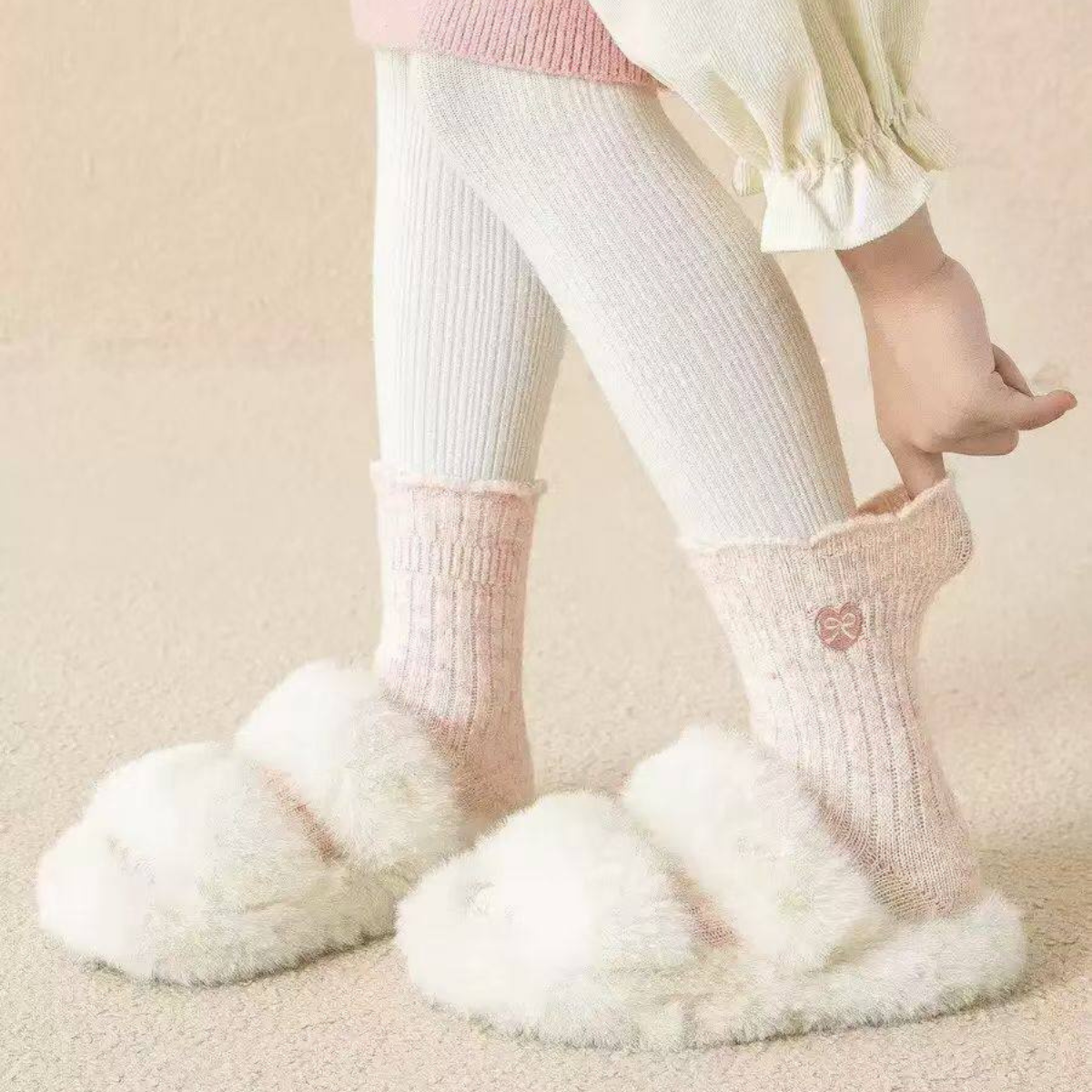 113 Girls Warm Socks with Natural Wool & Bow Detail – 3 Pairs per Pack | Thick & Soft | Fall/Winter| Antibacterial | Ages 2–8 Years