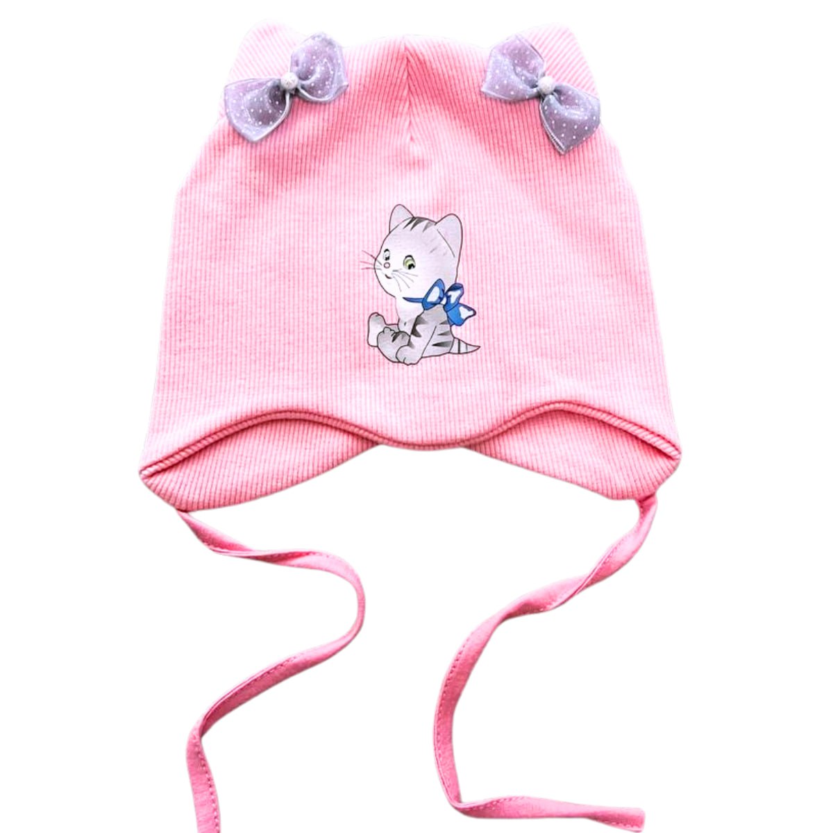198 Girls’ Cotton Beanie with Cuff & Bow | 6–12 Months | 100% Cotton