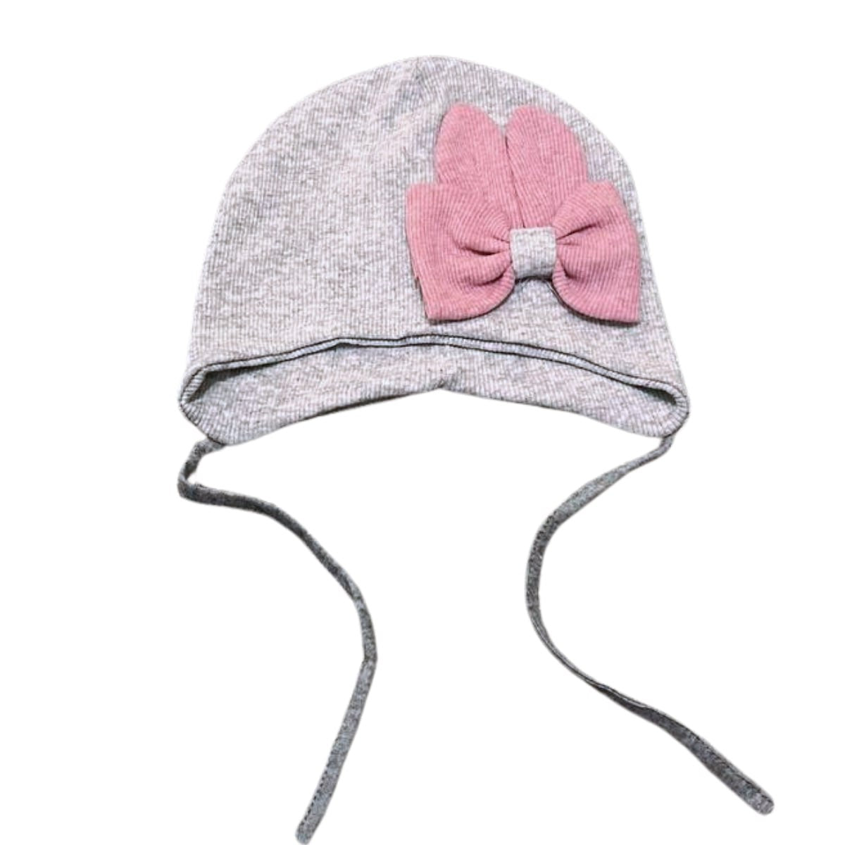 145 Double-Layer Girls’ Cotton Beanie with Cuff & Bow | 6–12 Months | 100% Cotton