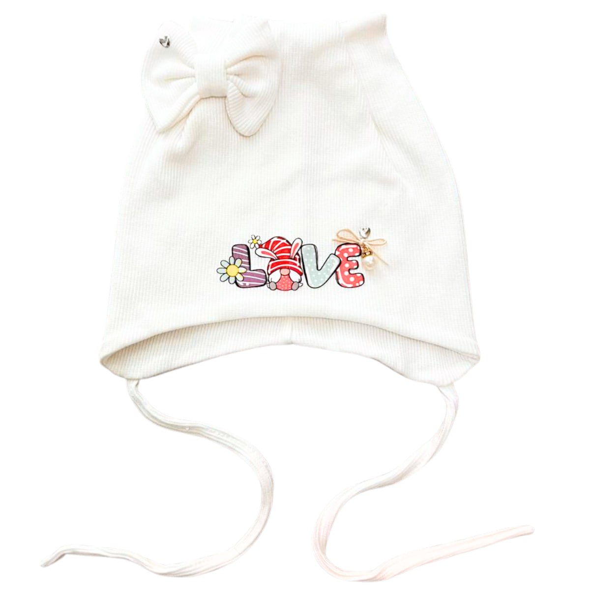 967 Girls’ Cotton Beanie with Cuff & Bow | 6–12 Months | 100% Cotton
