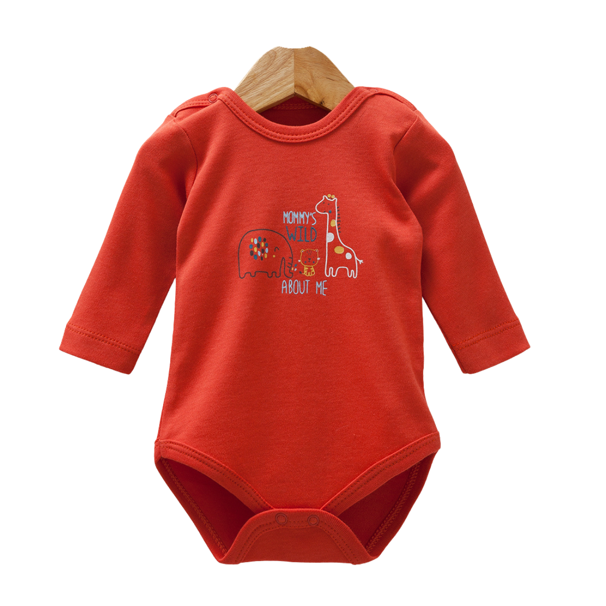 8520 Caramell Baby Bodysuit with Long Sleeves – “Mommy’s Wild About Me” Animal Print | 100% Cotton | Turkey | Sizes 0–9M