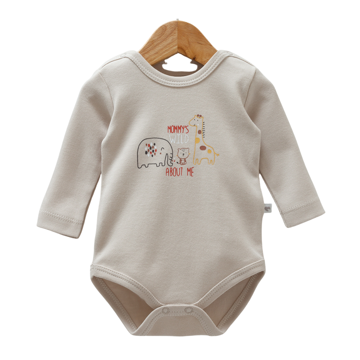 8520 Caramell Baby Bodysuit with Long Sleeves – “Mommy’s Wild About Me” Animal Print | 100% Cotton | Turkey | Sizes 0–9M