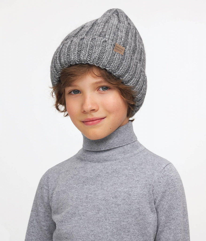 11269 Boys’ Ribbed Knit Winter Hat with Pointed Crown – Wool Blend | Sizes 54–56 | Ages 6–12 Years
