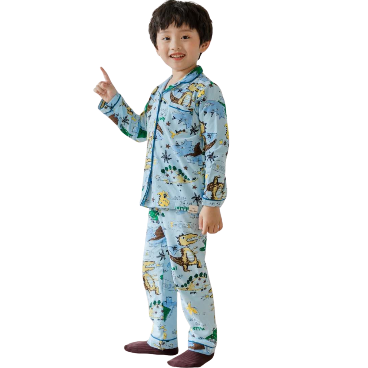 3031 Boys' Mid-Season Pajama Set – Cotton Long Sleeve Button-Up Top & Pants with Fun Airplane Print | Sizes 90–140 cm