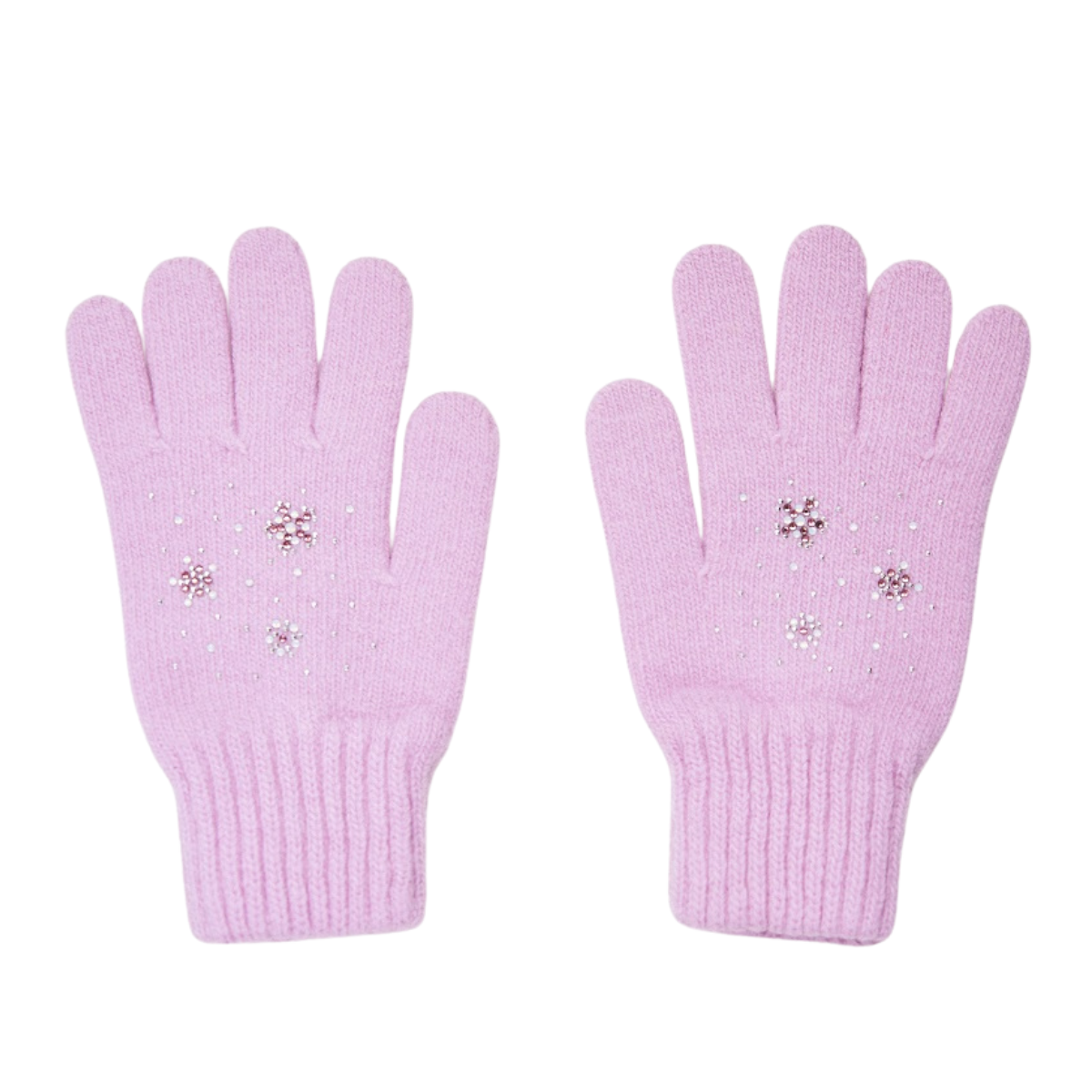 11462 Girls’ Winter Knit Gloves | Ages 4–6 | Rhinestone Star Design | Wool
