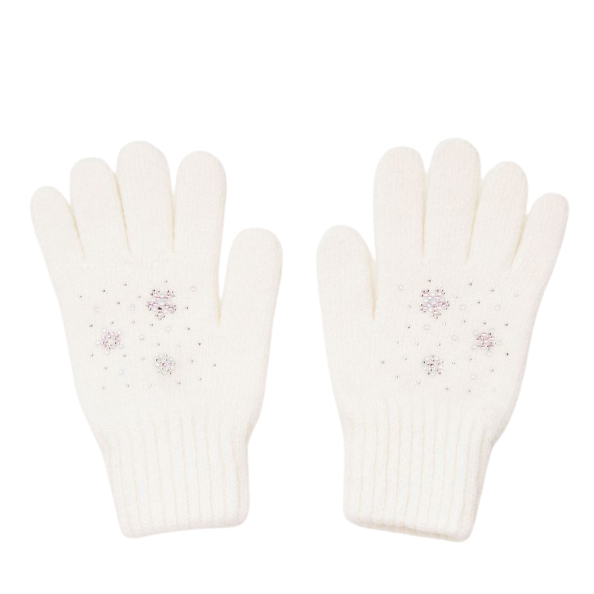 11462 Girls’ Winter Knit Gloves | Ages 4–6 | Rhinestone Star Design | Wool