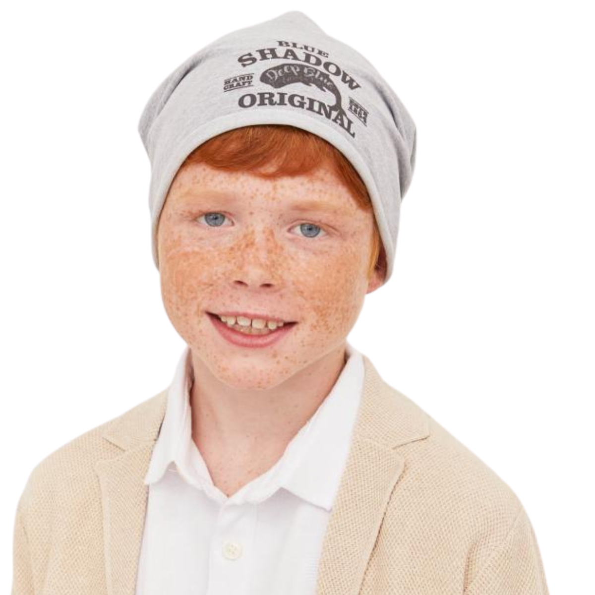90933 Kids' Cotton Beanie Hat β "Blue Shadow Original" Print | Size 54β56 | Ages 7β12 Y | Slouchy Spring/Fall Cap for Boys