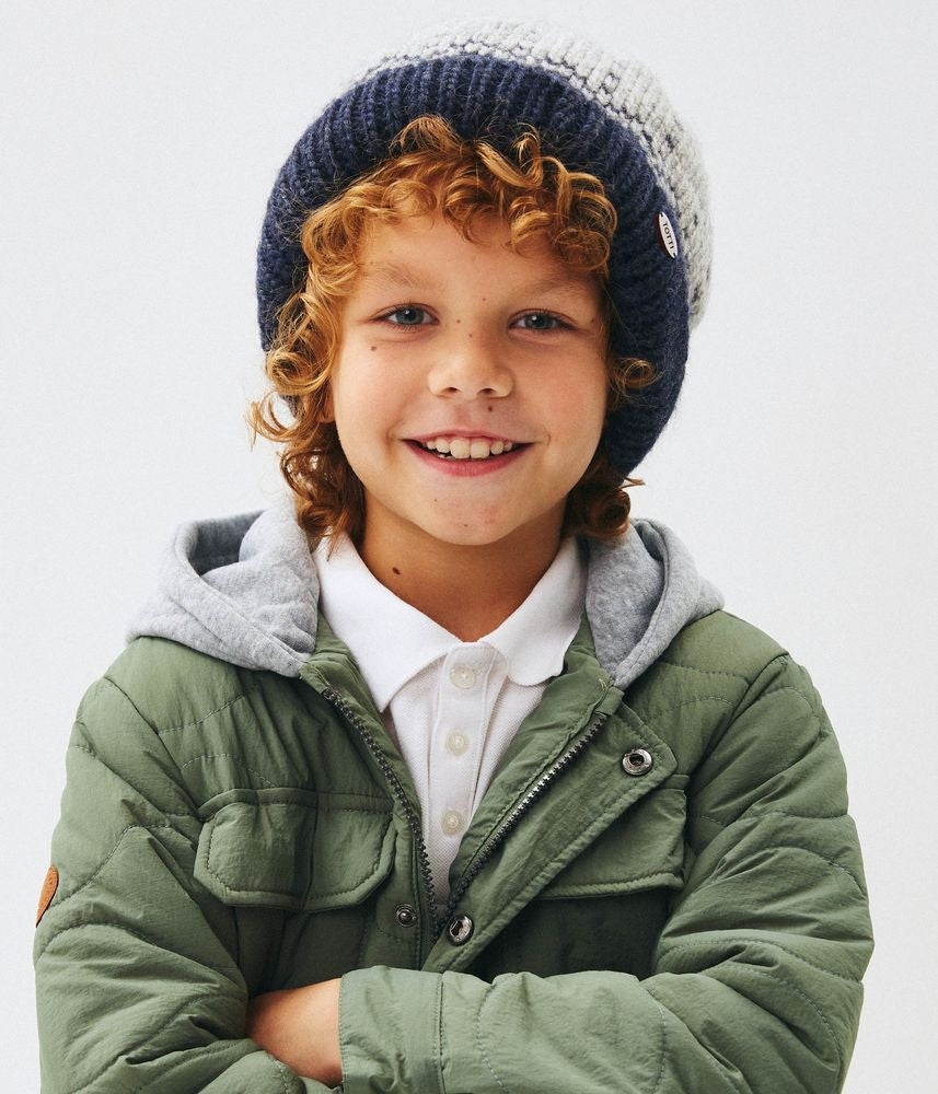 10032 Boys’ Knitted Winter Beanie with Nordic Pattern & Pom-Pom – Wool Blend | Sizes 54–56 | Ages 6–12 Years
