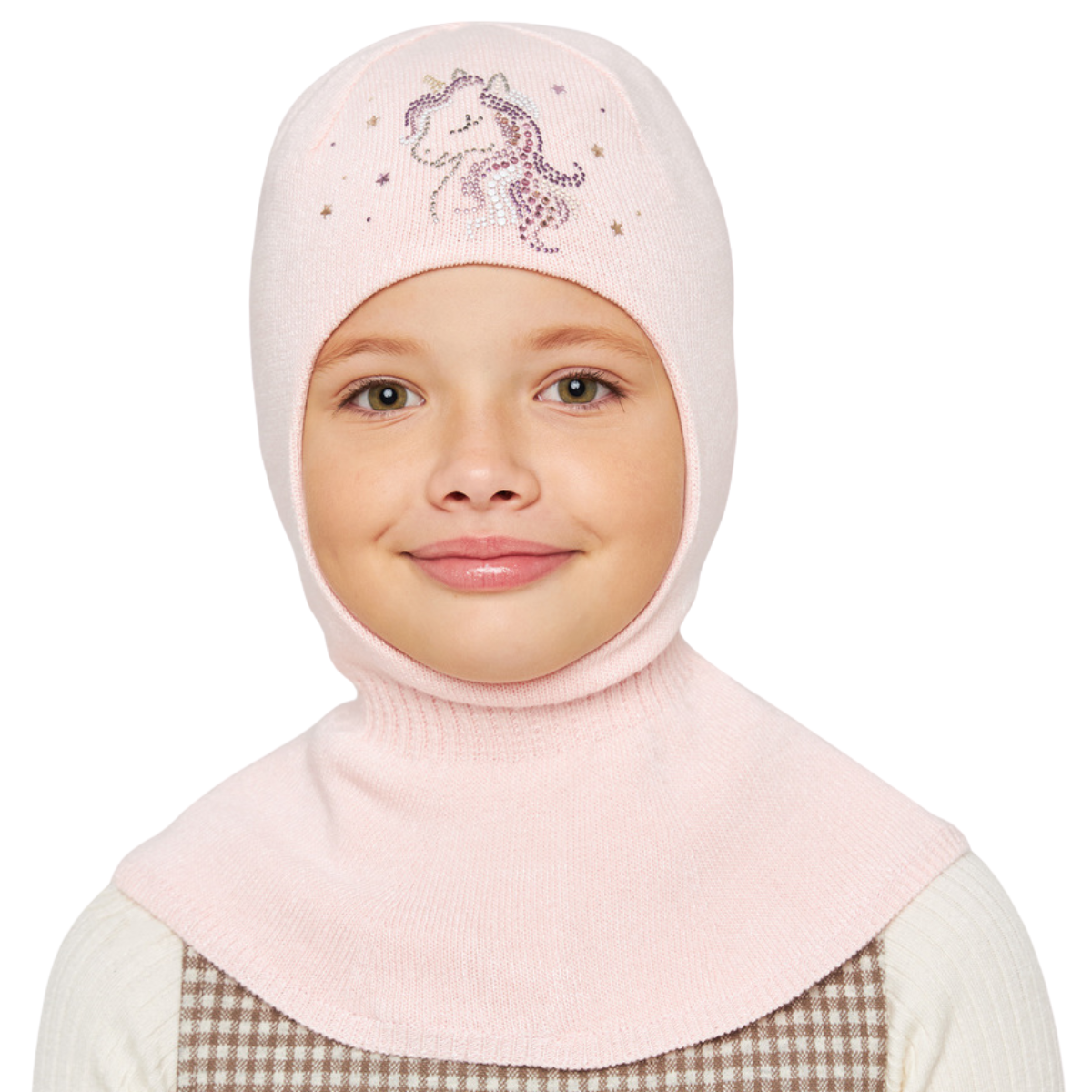 10811 Girls’ Knit Balaclava Hat – Unicorn Rhinestone Design | 100% Cotton Shell & Lining | Ages 2,4 Y | Spring/Fall Full-Coverage Hood