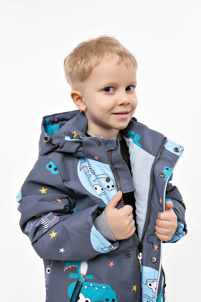 2207 Boys’ Mid-Season Membrane Suit – Jacket with Hood and Bib Overalls | Waterproof & Windproof | Cotton Lining | Sizes 92–116 (2–6 Years)