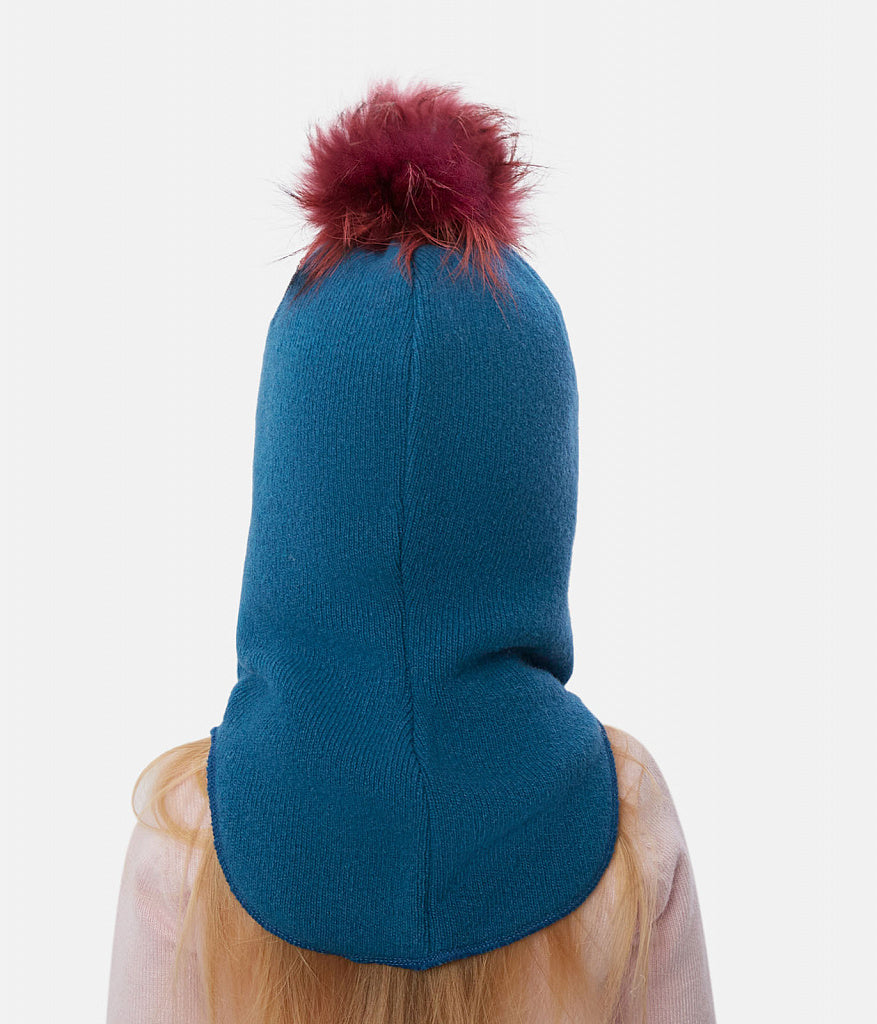 70332 Baby Girls’ Wool and Cashmere Winter Balaclava with Natural Fur Pom-Pom | 9–18 Months, 3-4 Years (48–50, 52-54 cm)