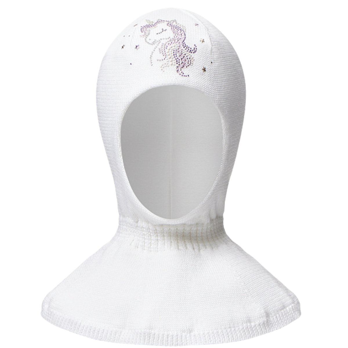 10811 Girls’ Knit Balaclava Hat – Unicorn Rhinestone Design | 100% Cotton Shell & Lining | Ages 2,4 Y | Spring/Fall Full-Coverage Hood