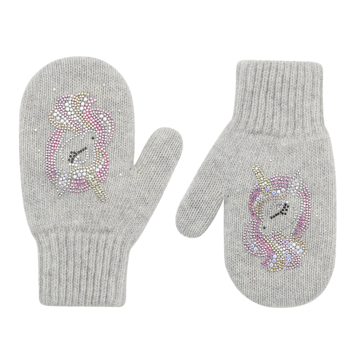 11401 Girls’ Winter Wool Mittens with Double Lining & Rhinestone Design | Cashmere Blend | Ages 7–9