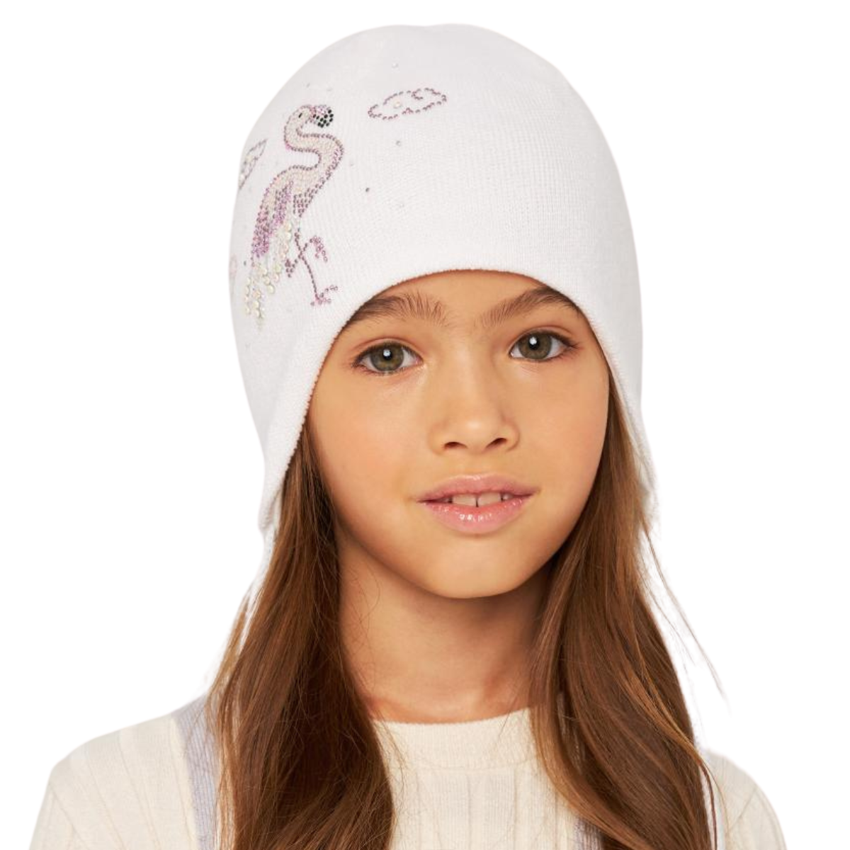 10821 Girls’ Cotton Tie Hat – Sparkly Flamingo & Cloud Design | 100% Cotton Inside & Out | Size 50-52 / 18-36 Months | Lightweight Spring/Fall Beanie with Ties