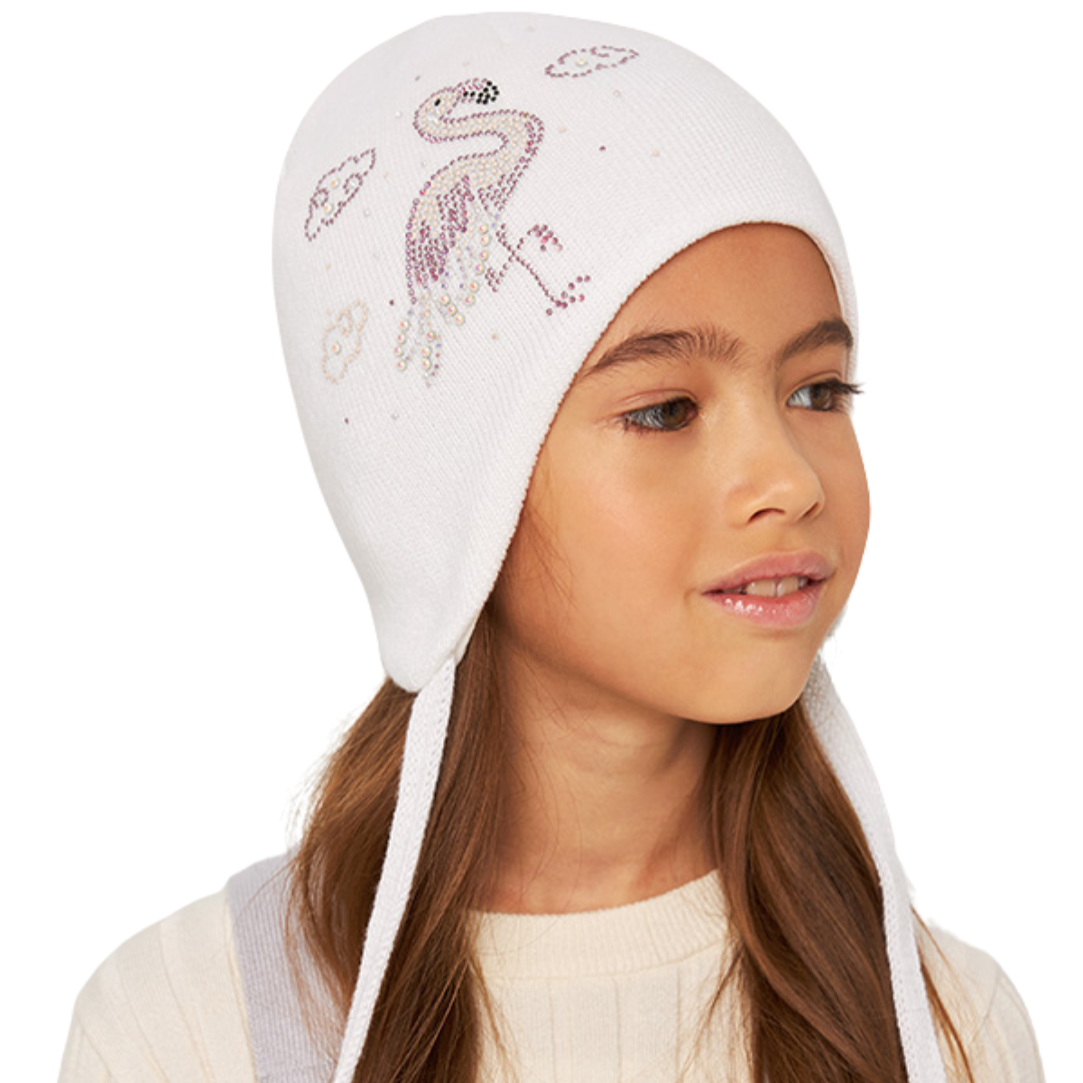 10821 Girls’ Cotton Tie Hat – Sparkly Flamingo & Cloud Design | 100% Cotton Inside & Out | Size 50-52 / 18-36 Months | Lightweight Spring/Fall Beanie with Ties
