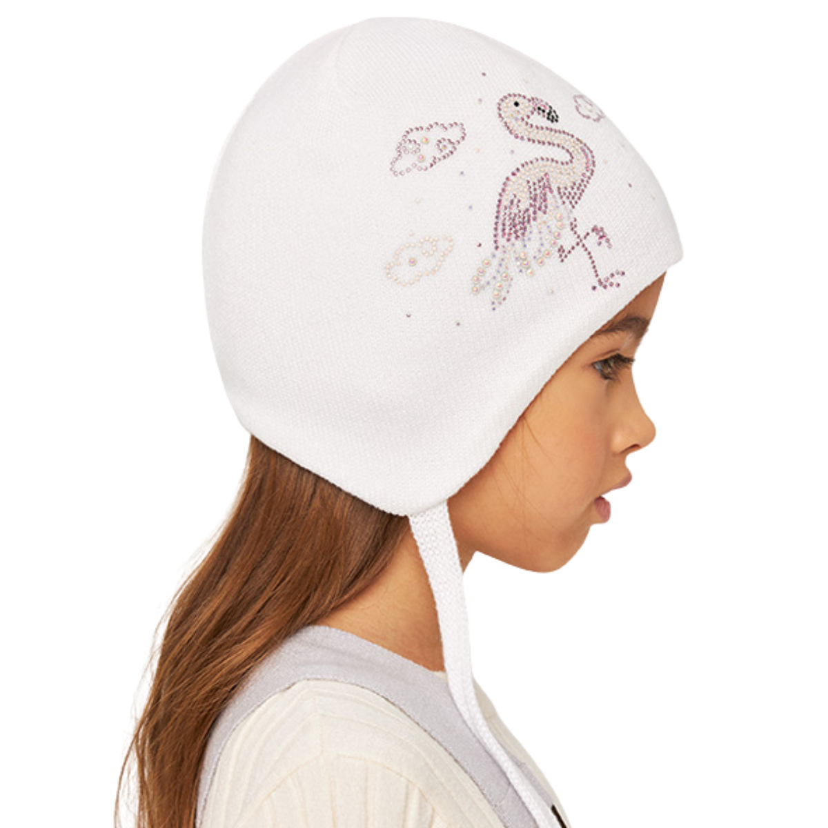 10821 Girls’ Cotton Tie Hat – Sparkly Flamingo & Cloud Design | 100% Cotton Inside & Out | Size 50-52 / 18-36 Months | Lightweight Spring/Fall Beanie with Ties