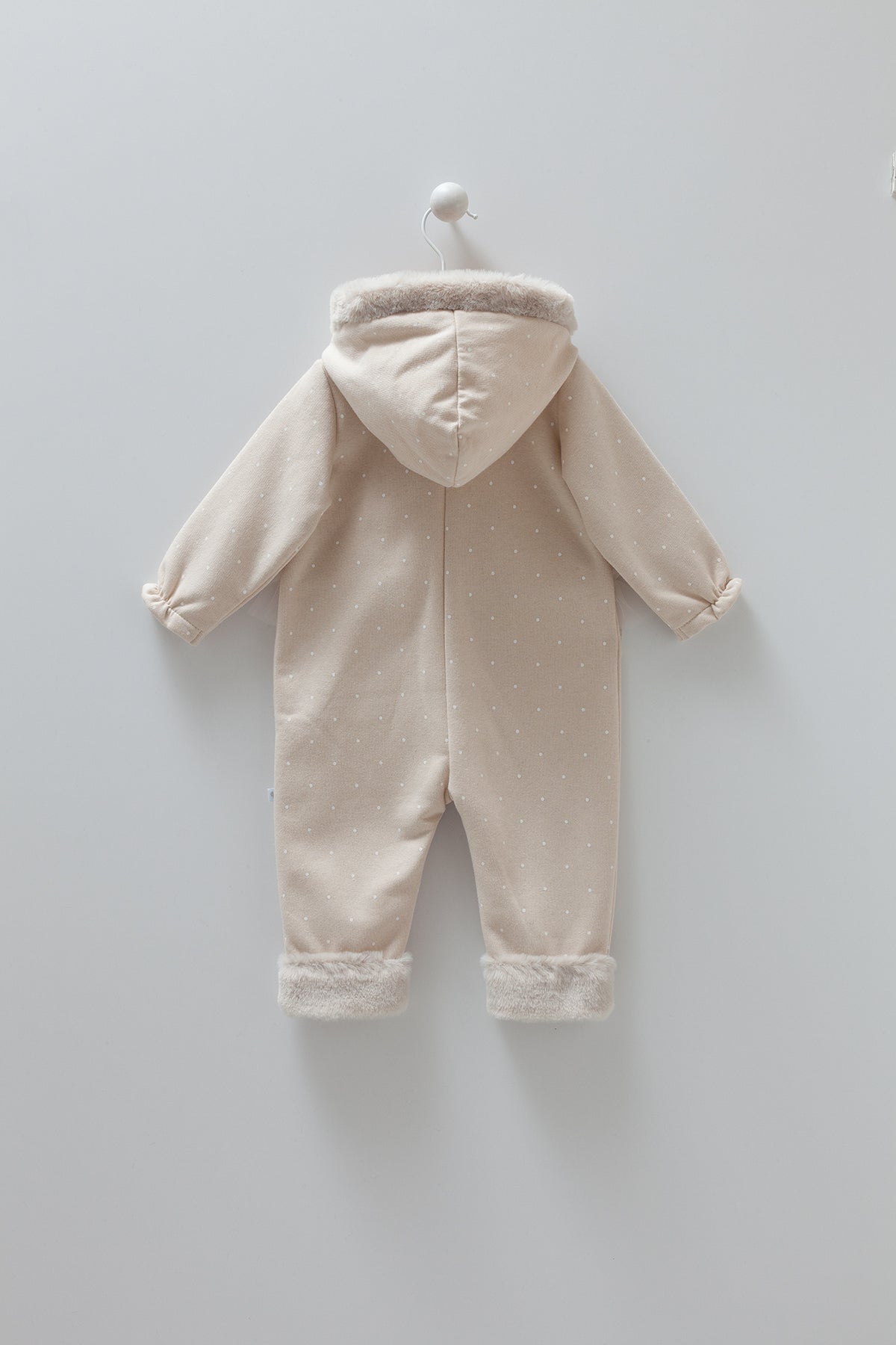 8188 Girls' Autumn Romper with Faux Plush Vest & Tulle Bow | Polka Dot, Hooded, Zipper | 3-18 Months | Turkey