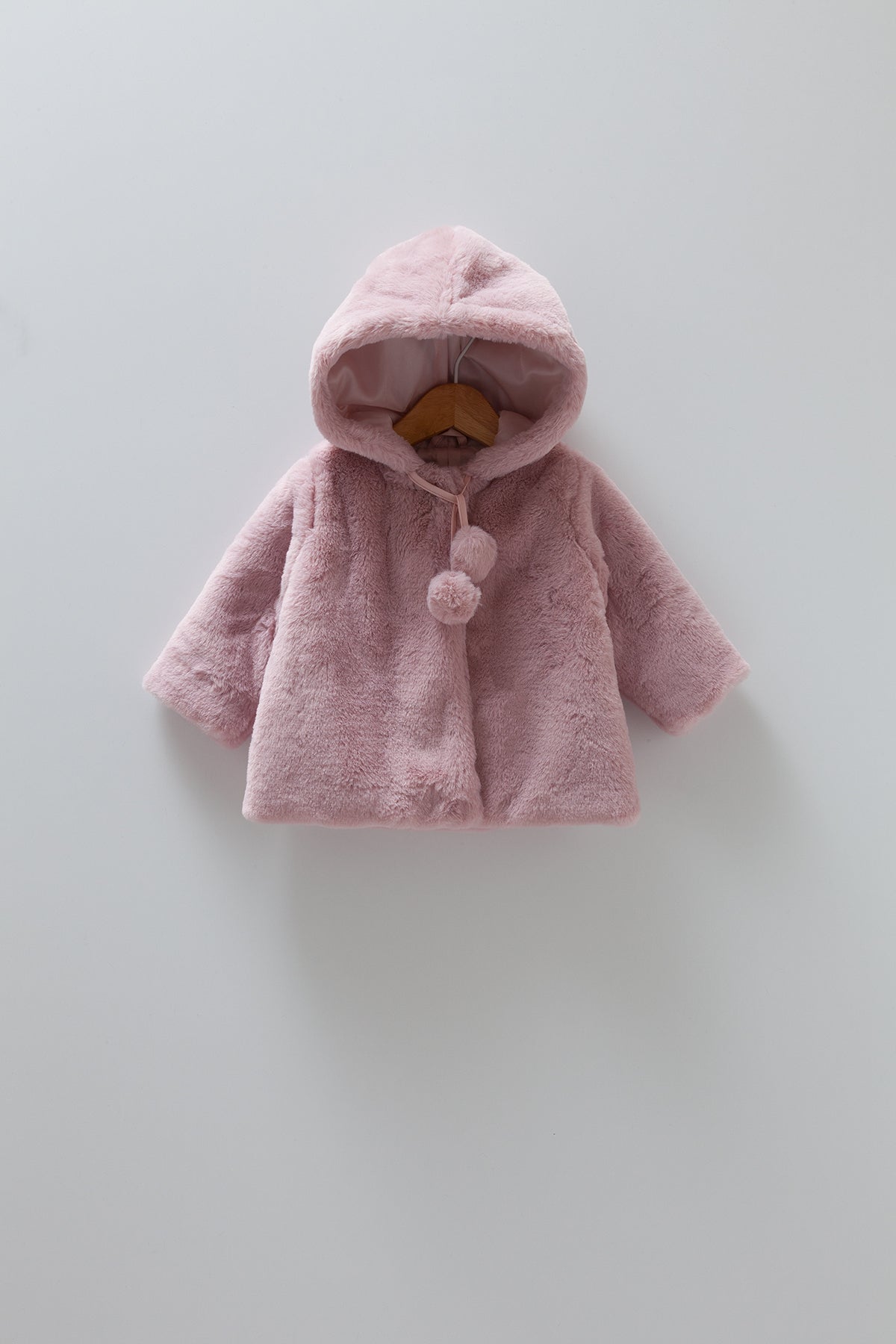 8192 Girls' 100% Cotton Fuzzy Jacket – Hooded, Snap Closure, Pom-Pom Ties | Fall Coat | 3-18 Months | Turkey
