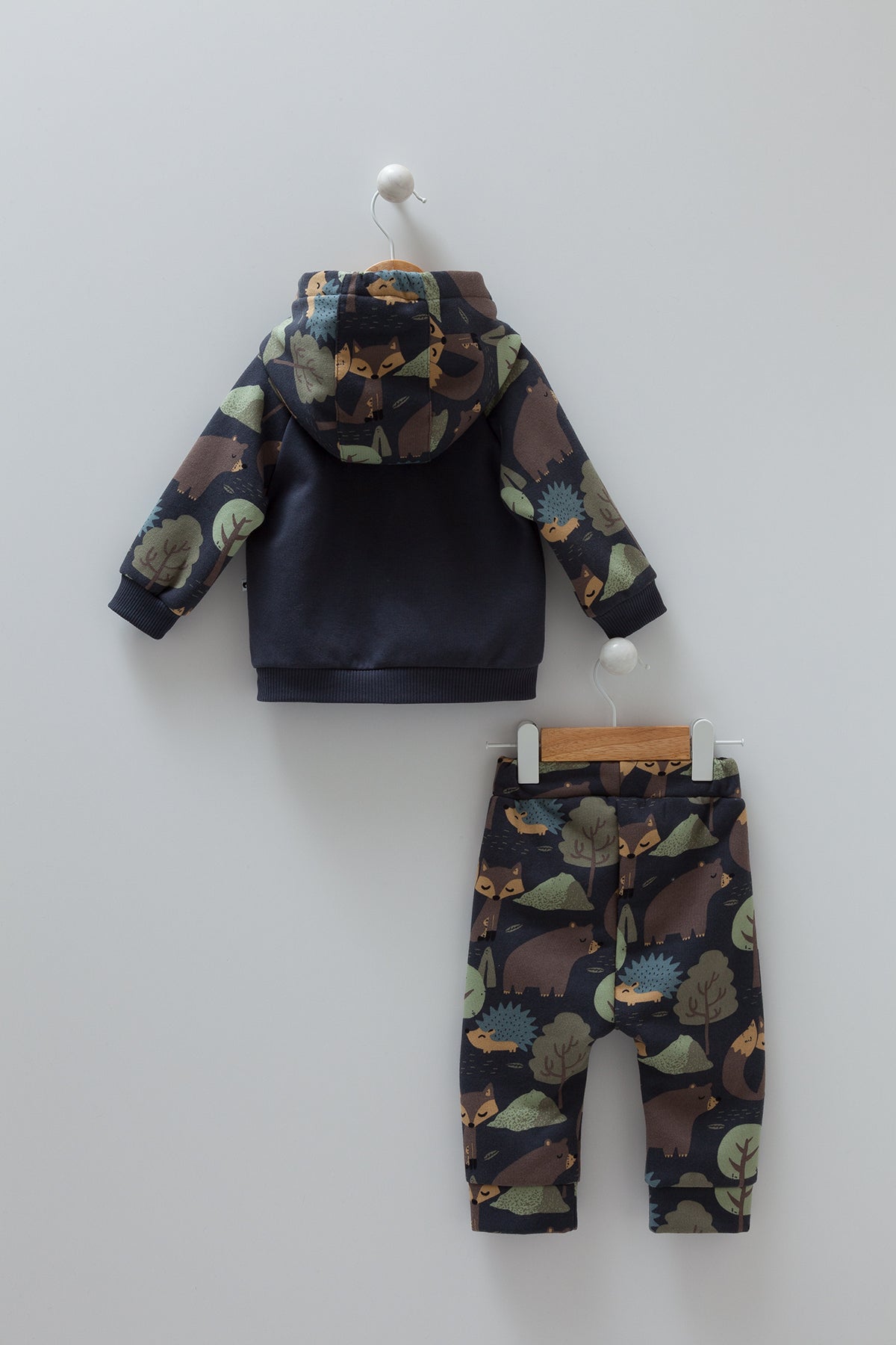 8249 Caramell Baby Boy 3-Piece Set β Pants, T-Shirt & Zip-Up Hoodie with Hood | Blue Fox Print | Cotton | Sizes 3β18 Months | Cotton | Turkey