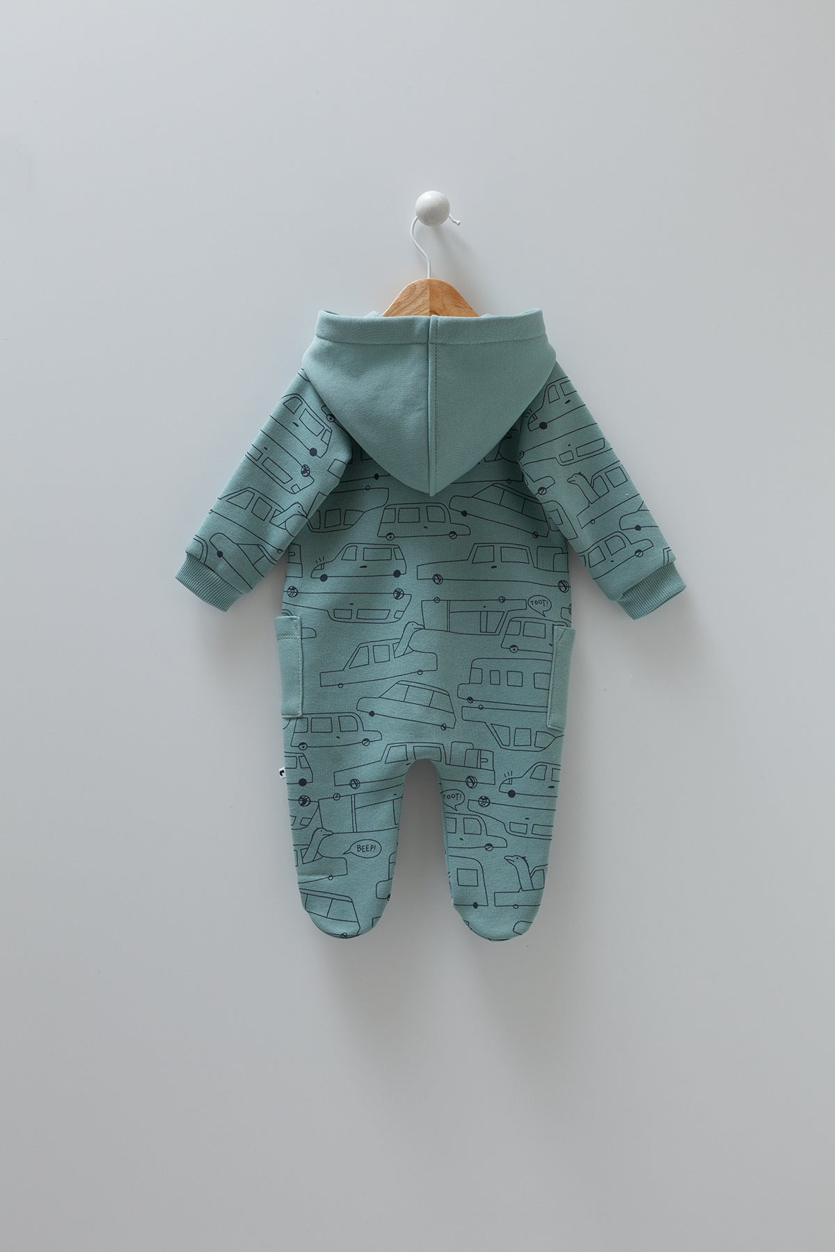 8264 Caramell Baby Boy Zip-Up Cotton Jumpsuit with Car Print & Fleece Lining | Sizes 3–18 Months | Made in Turkey