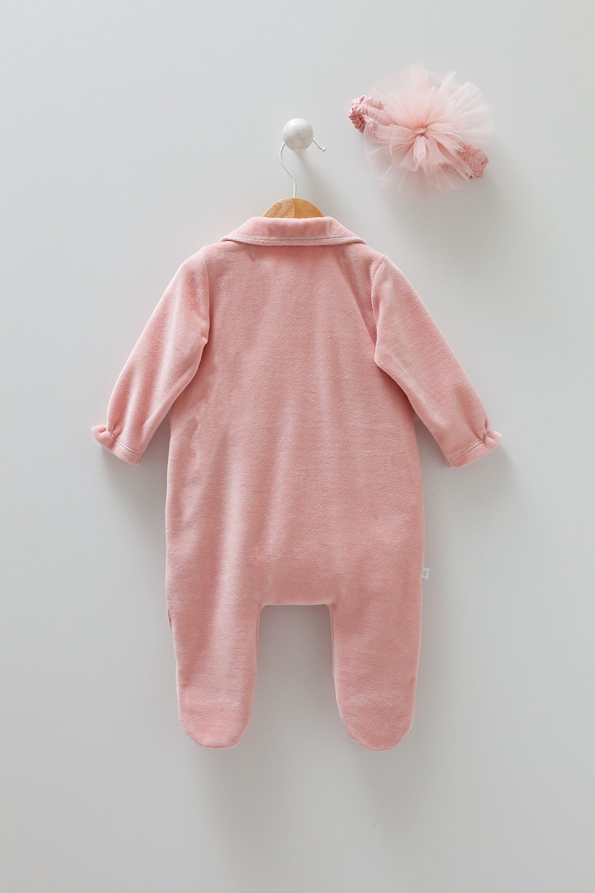 8380 Baby Girls' Plush Velour Romper & Headband Set – Pink Animal Applique | Fall/Winter Cozy Outfit | 0-3 Months | Turkey