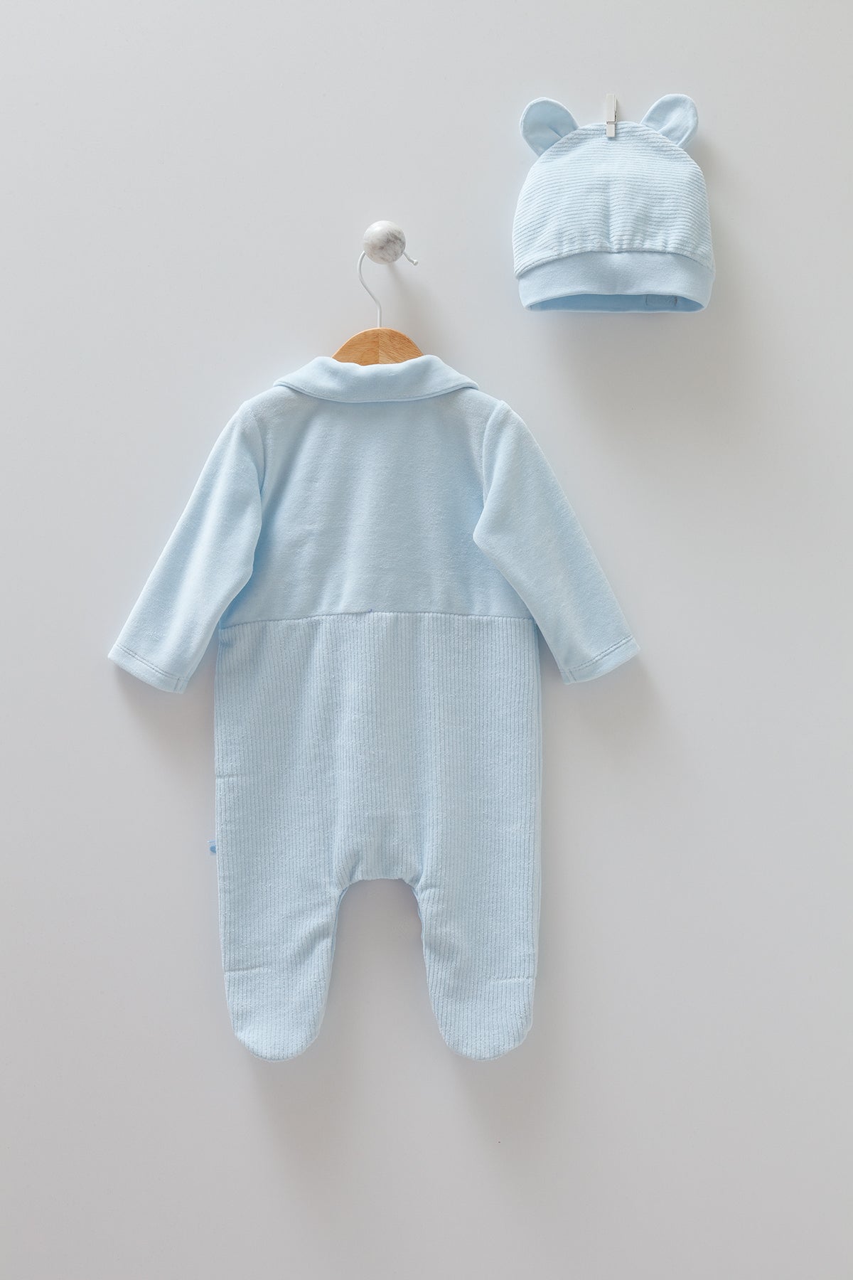8401 Unisex Baby Velvet 2-Piece Set – Romper with Animal Applique & Ear Hat | Fall | 1-12 Months | Turkey