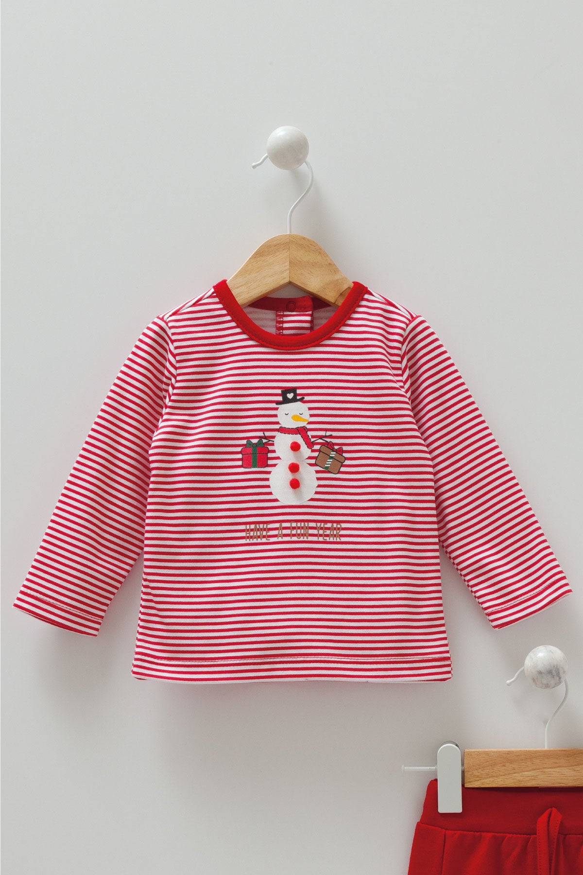 8447 Caramell | Unisex Christmas 3-Piece Baby Set | Red Hoodie, Striped Top & Pants | 3β18 Months | 100% Cotton | Made in Turkey