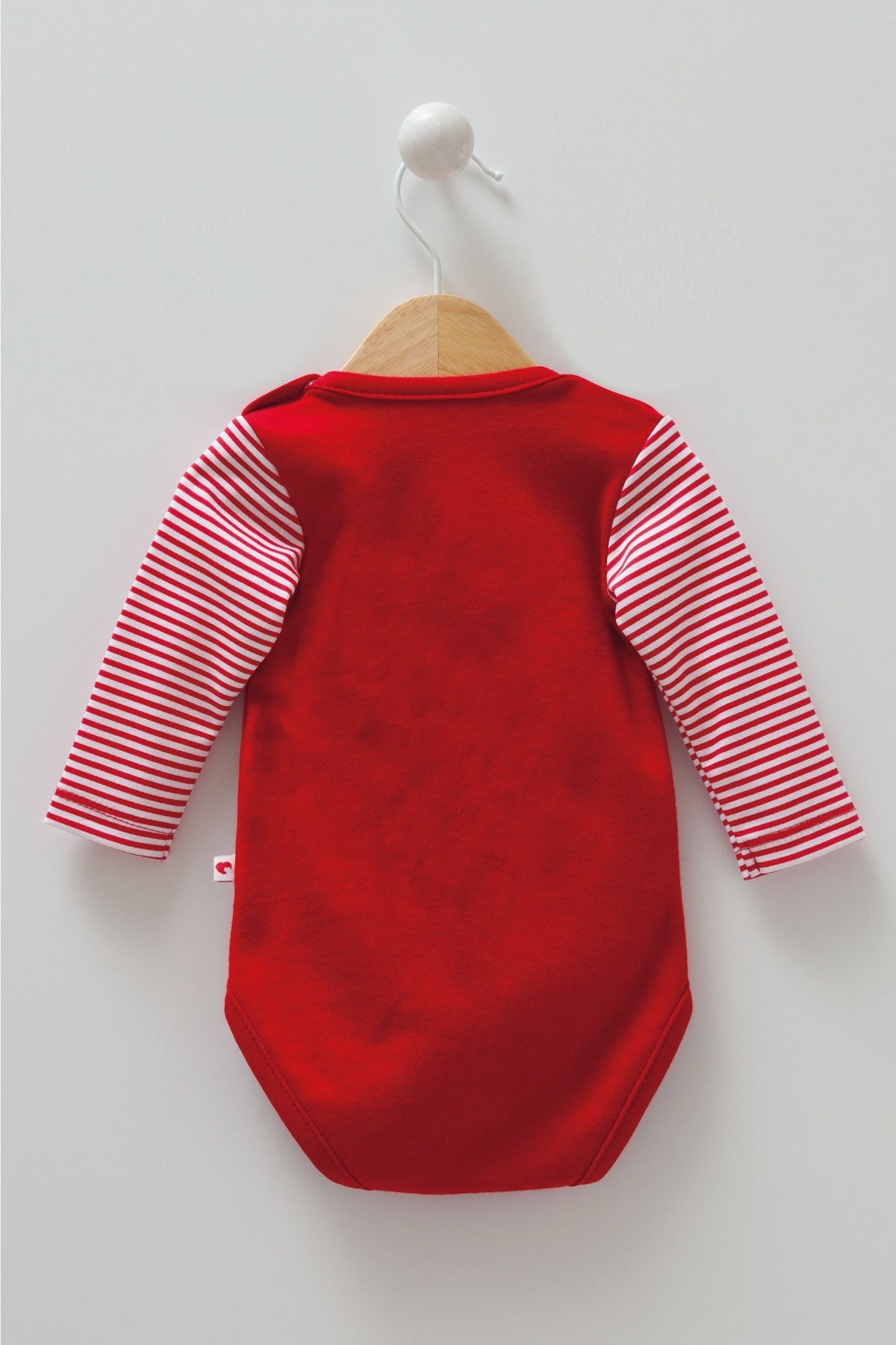 8449 Caramell | Unisex Christmas Bodysuit with Snowman & Striped Sleeves | Red | 0–9 Months | 100% Cotton | Made in Turkey