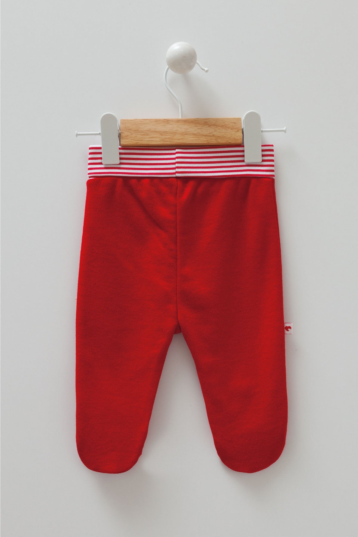 8450 Caramell | Unisex Christmas Footed Pants with Penguin Embroidery | Red | 0–9 Months | 100% Cotton | Made in Turkey