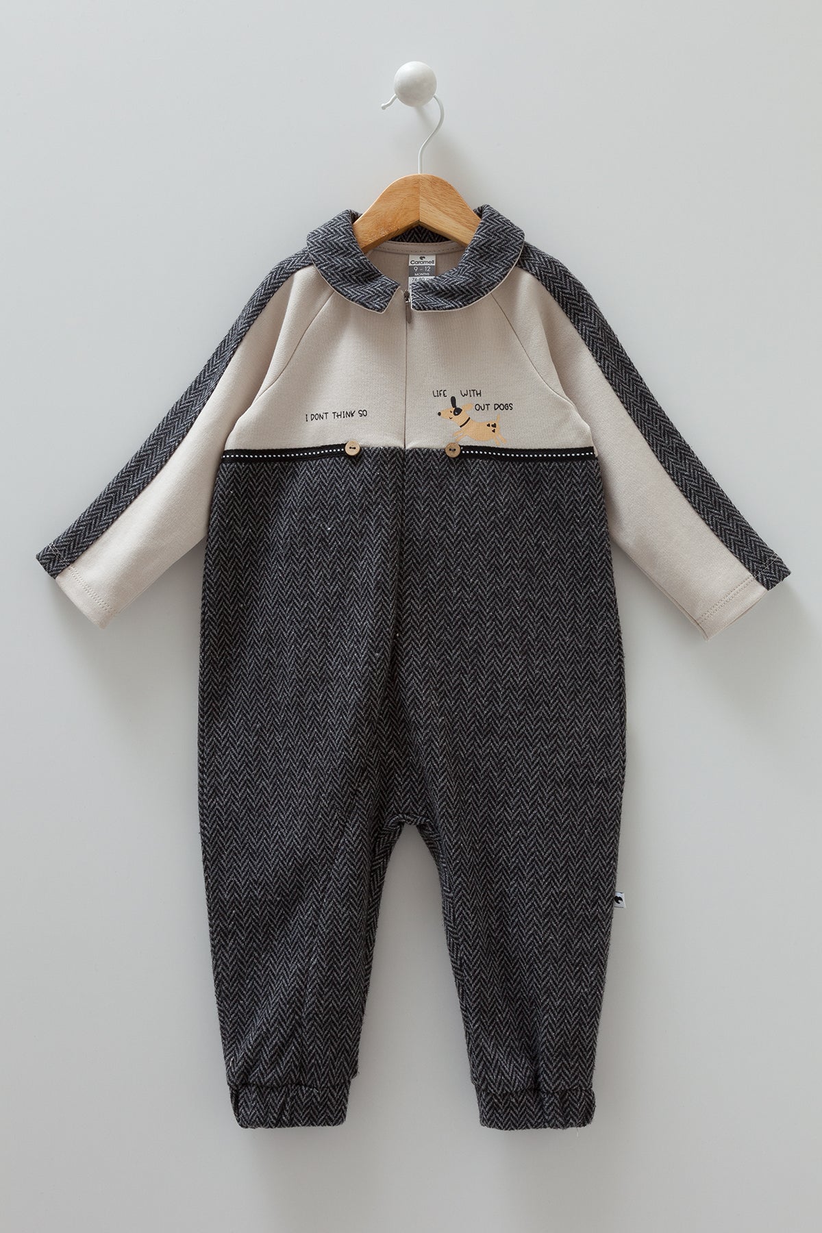 8489 Caramell Baby Boy Jumpsuit with Collar β Gray | 0β12 Months | 100% Cotton | Made in Turkey