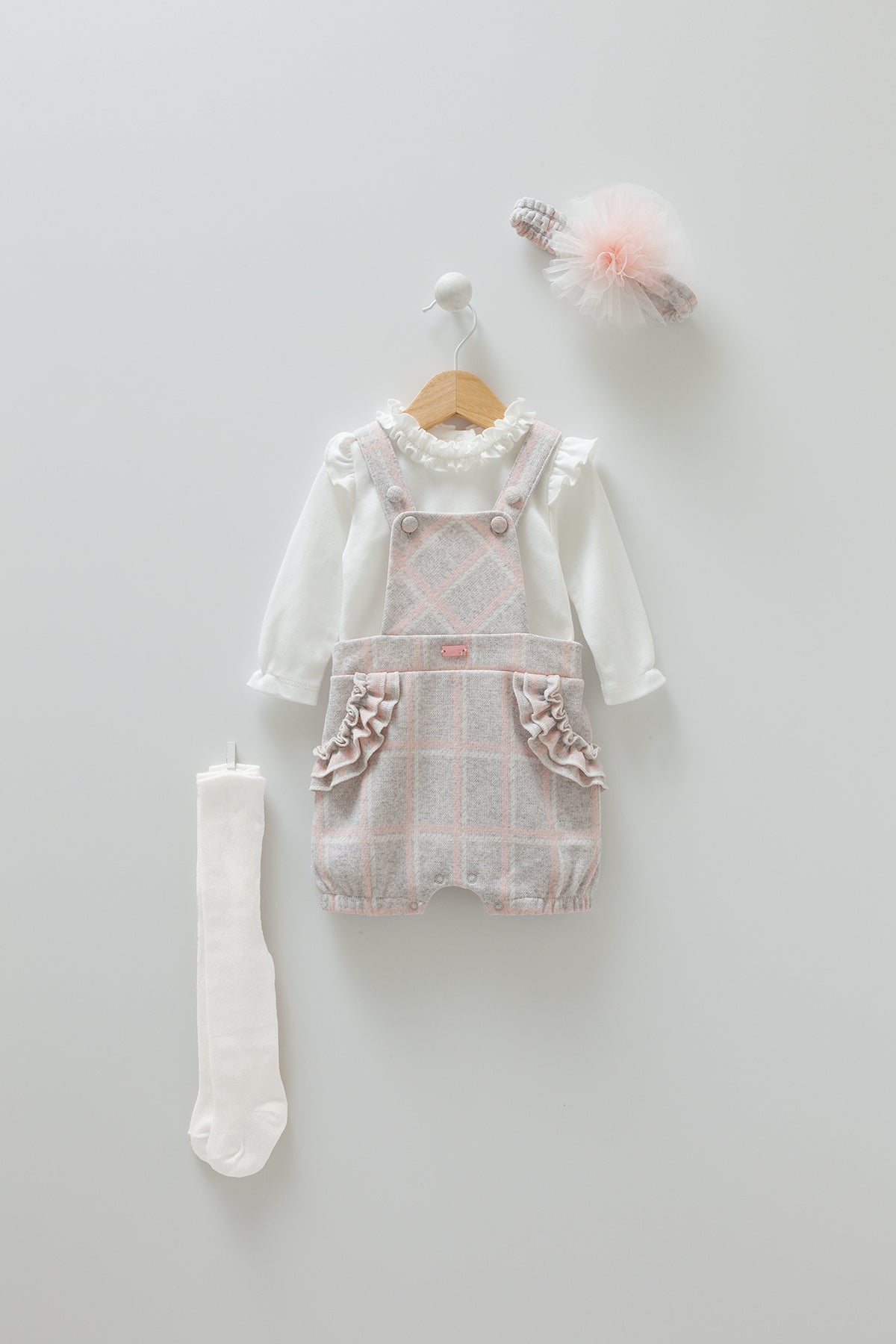 8534 Caramell Baby Girl Party Set – Bodysuit with Pinafore Design, Headband & Tights | 0–6 Months | Turkey