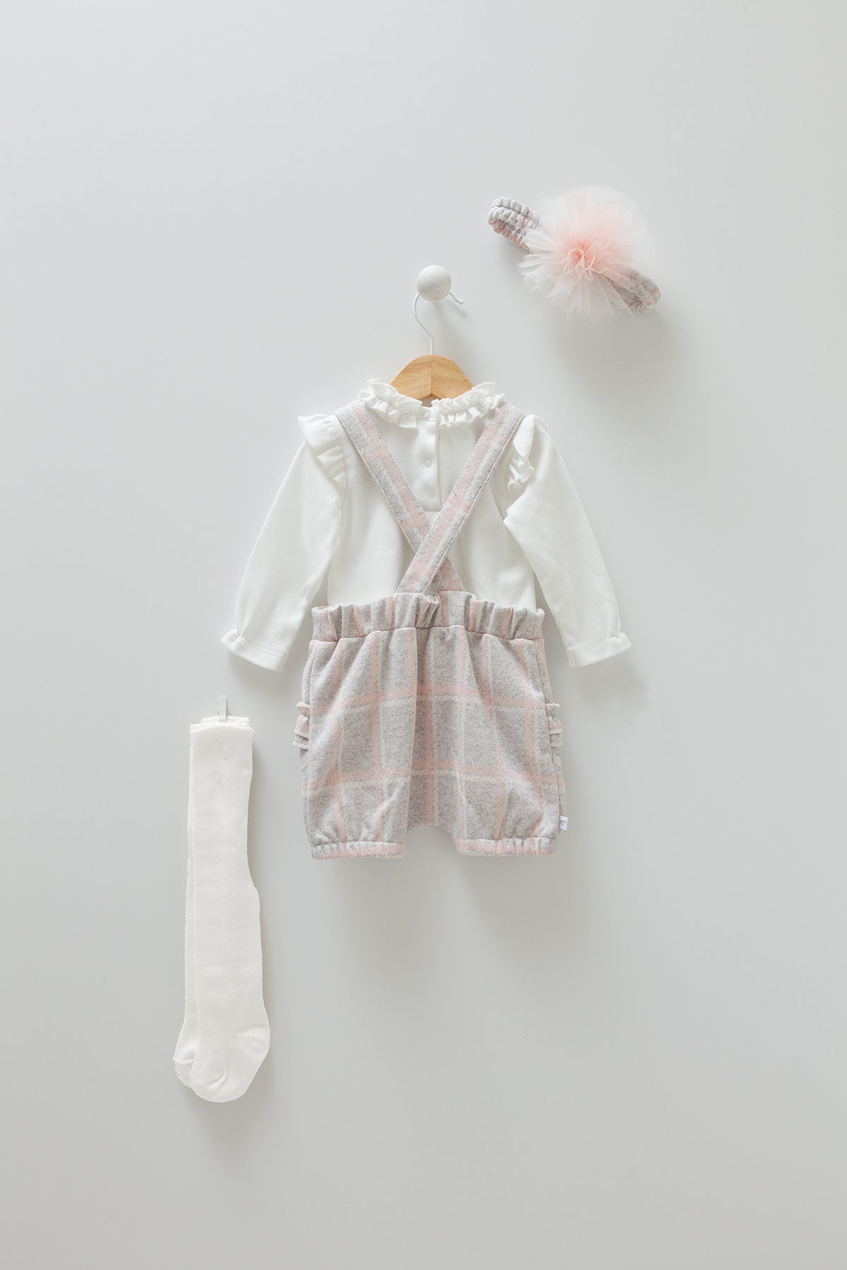 8534 Caramell Baby Girl Party Set – Bodysuit with Pinafore Design, Headband & Tights | 0–6 Months | Turkey