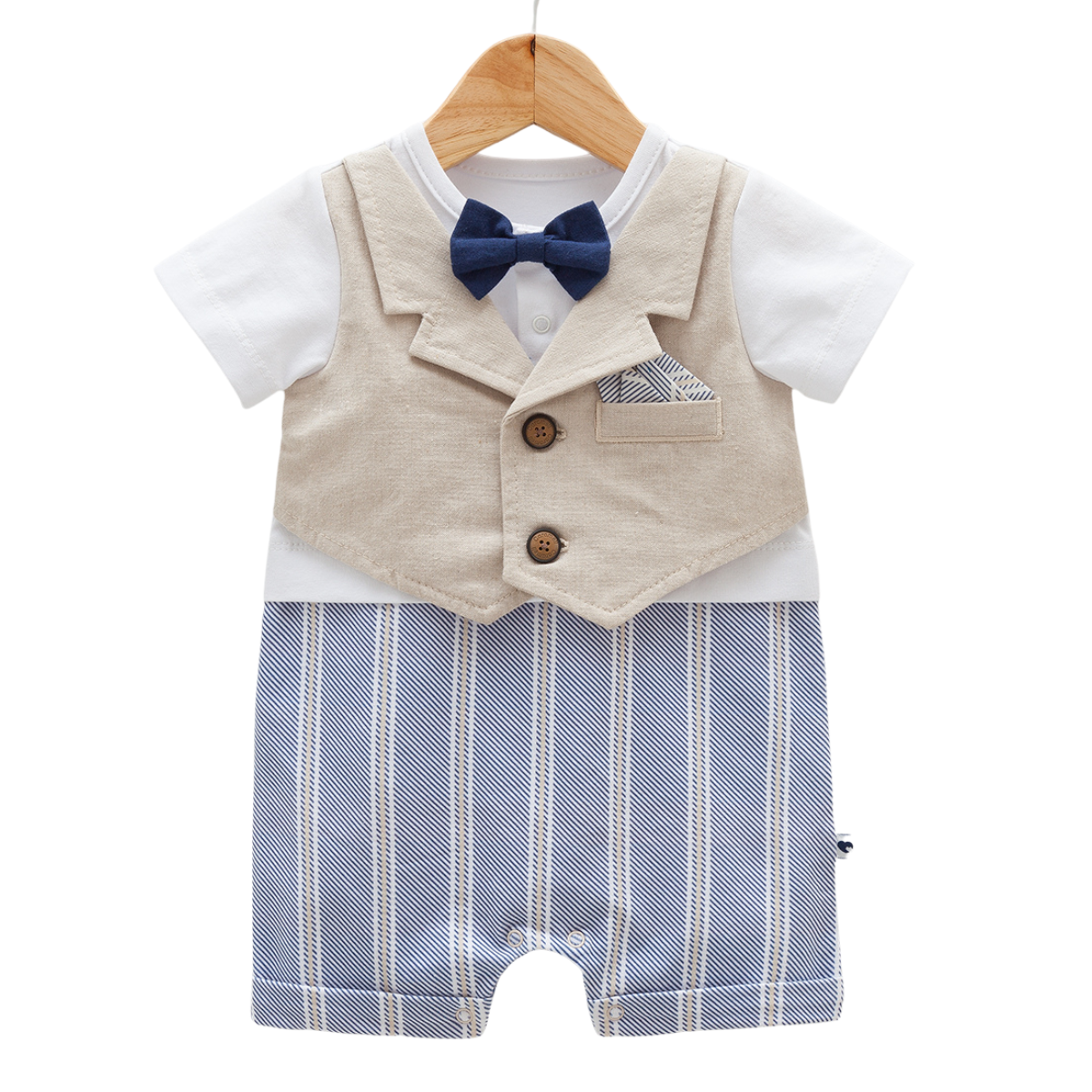 8043 Newborn & Baby Short-Sleeve Legless Romper with Vest & Bow Tie β 100% Cotton | 0β9 Months | Elegant Outfit for Holidays & Photoshoots