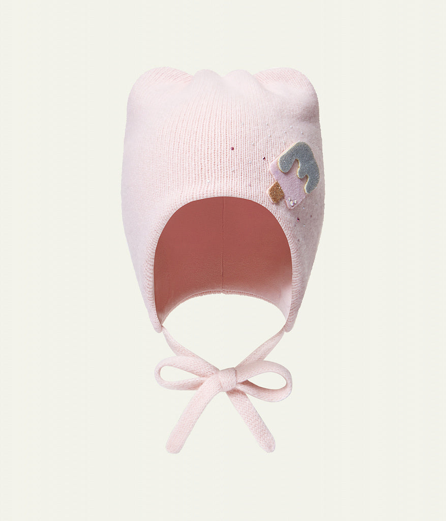 11271 Girls’ Winter Hat with Ears, Tie Strings & Ice Cream Design | 18–36 Months | Cashmere Wool Blend, Cotton Lining