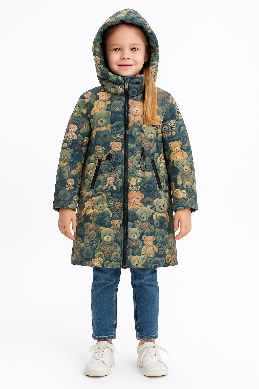 134 Girls' Teddy Bear Print Coat | Ages 5–10 | Sizes 1116–140 cm