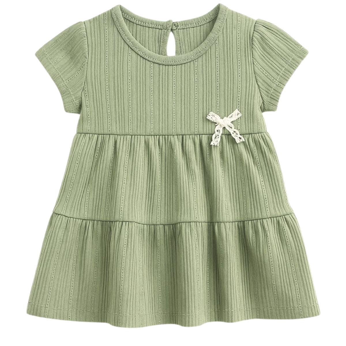 5010 Breathable Baby Girl Summer Dress – Lightweight Perforated Cotton with Bow | 100% Cotton | Sizes 6–24 Months | WOWO (Turkey)