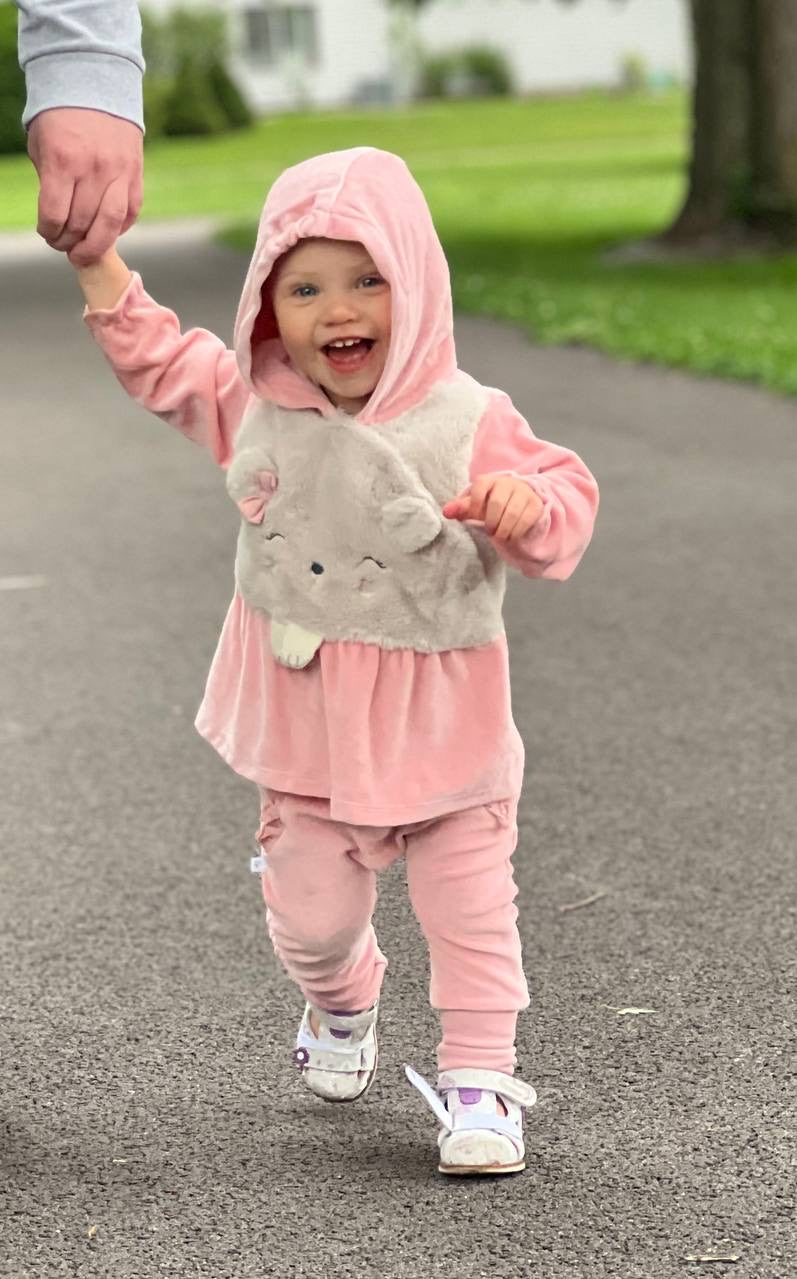 8382 Girls' Pink Velour Hooded Top & Pants Set – Furry Animal Applique | Open Feet | Fall | 1-9 Months | Turkey