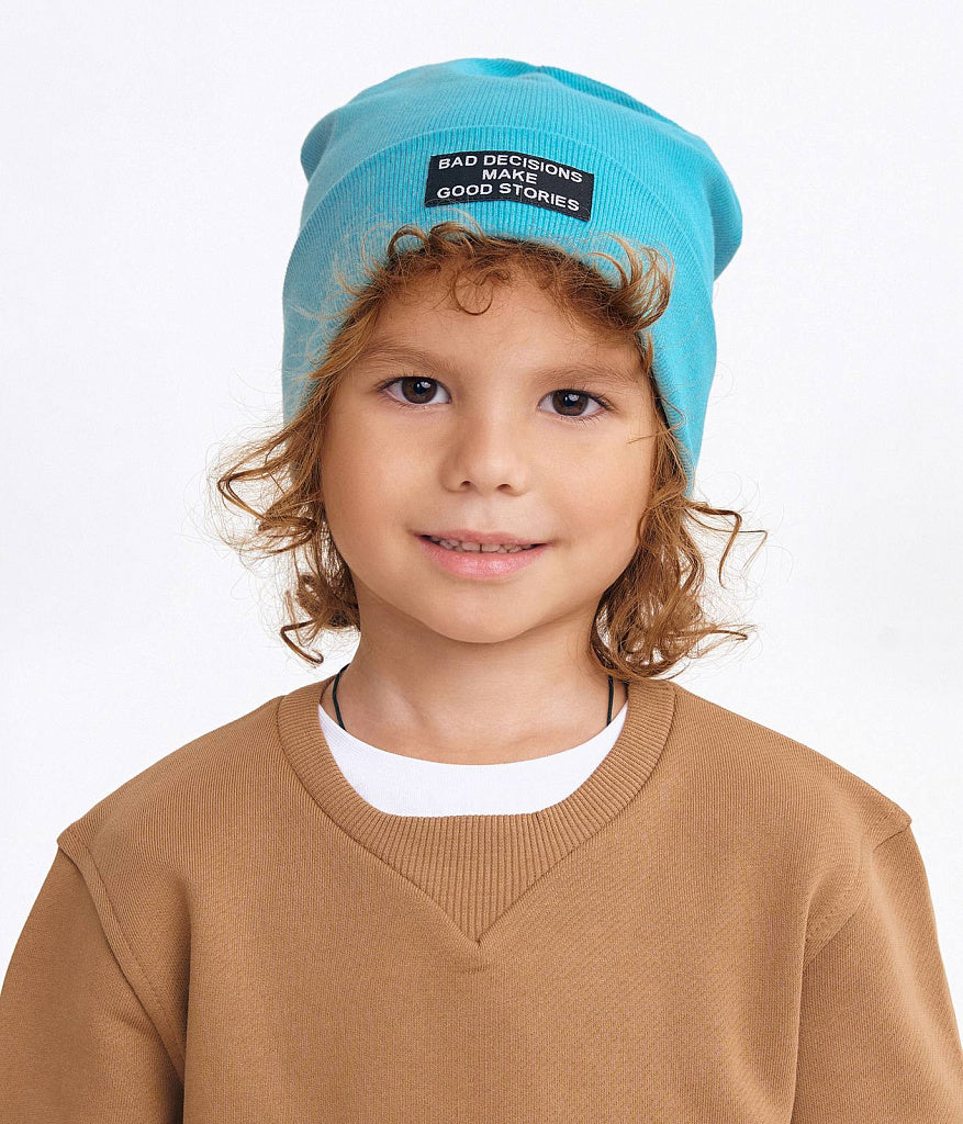 12165 Lightweight Kids' Cotton Beanie with Patch – Ribbed Knit Hat with Turn-Up | Unisex | Sizes 48–56 | Ages 9M–12Y | Spring & Summer