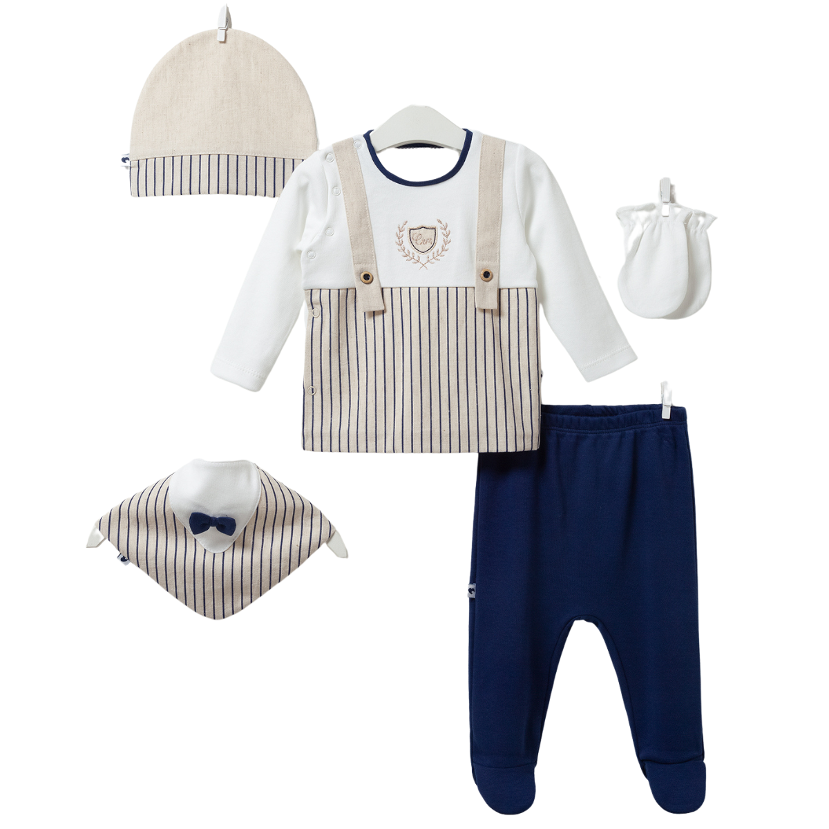cotton newborn set navy beige boys