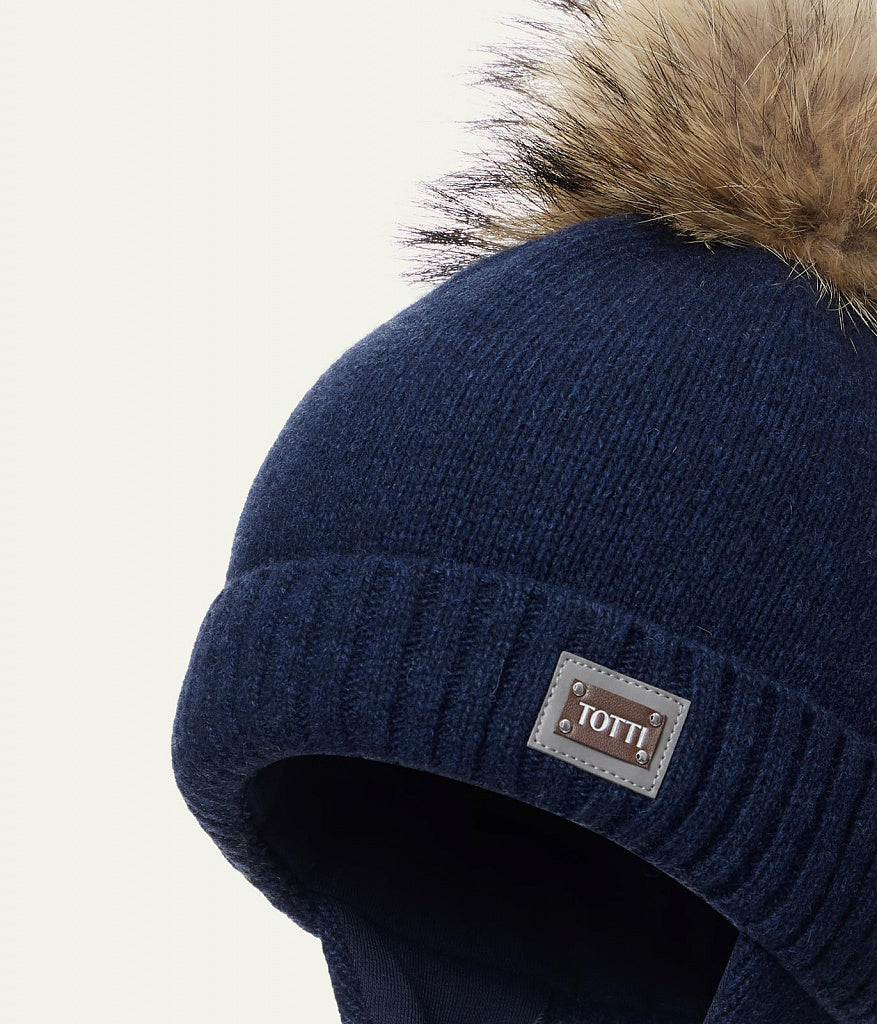 11411 Boys’ Knitted Winter Hat with Earflaps & Natural Fur Pom-Pom | Sizes 48-50,50–52,52-54,54-56 cm | 9–18, 18-36 Months, 3-5 Y, 6-12 Y | Сashmere, Wool | 100% Cotton Lining