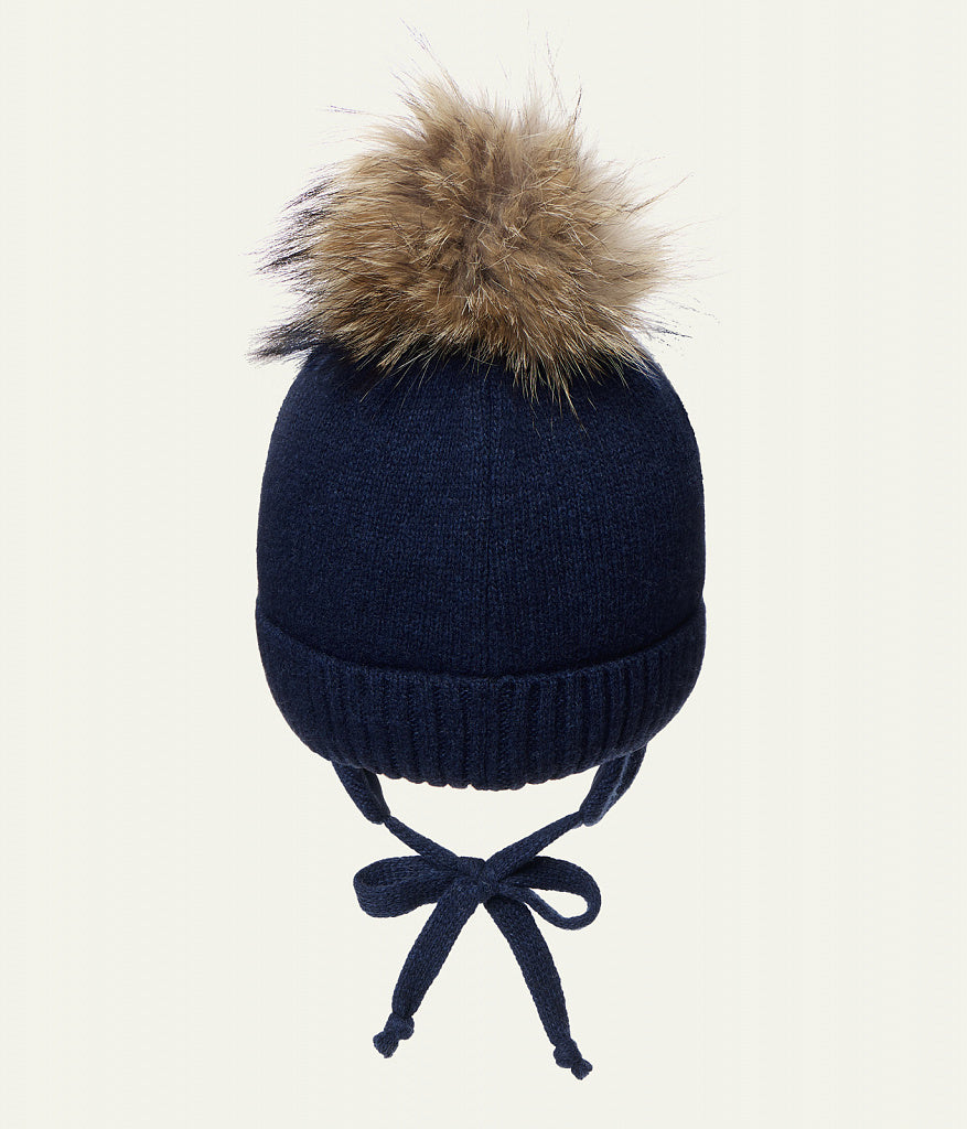 11411 Boys’ Knitted Winter Hat with Earflaps & Natural Fur Pom-Pom | Sizes 48-50,50–52,52-54,54-56 cm | 9–18, 18-36 Months, 3-5 Y, 6-12 Y | Сashmere, Wool | 100% Cotton Lining