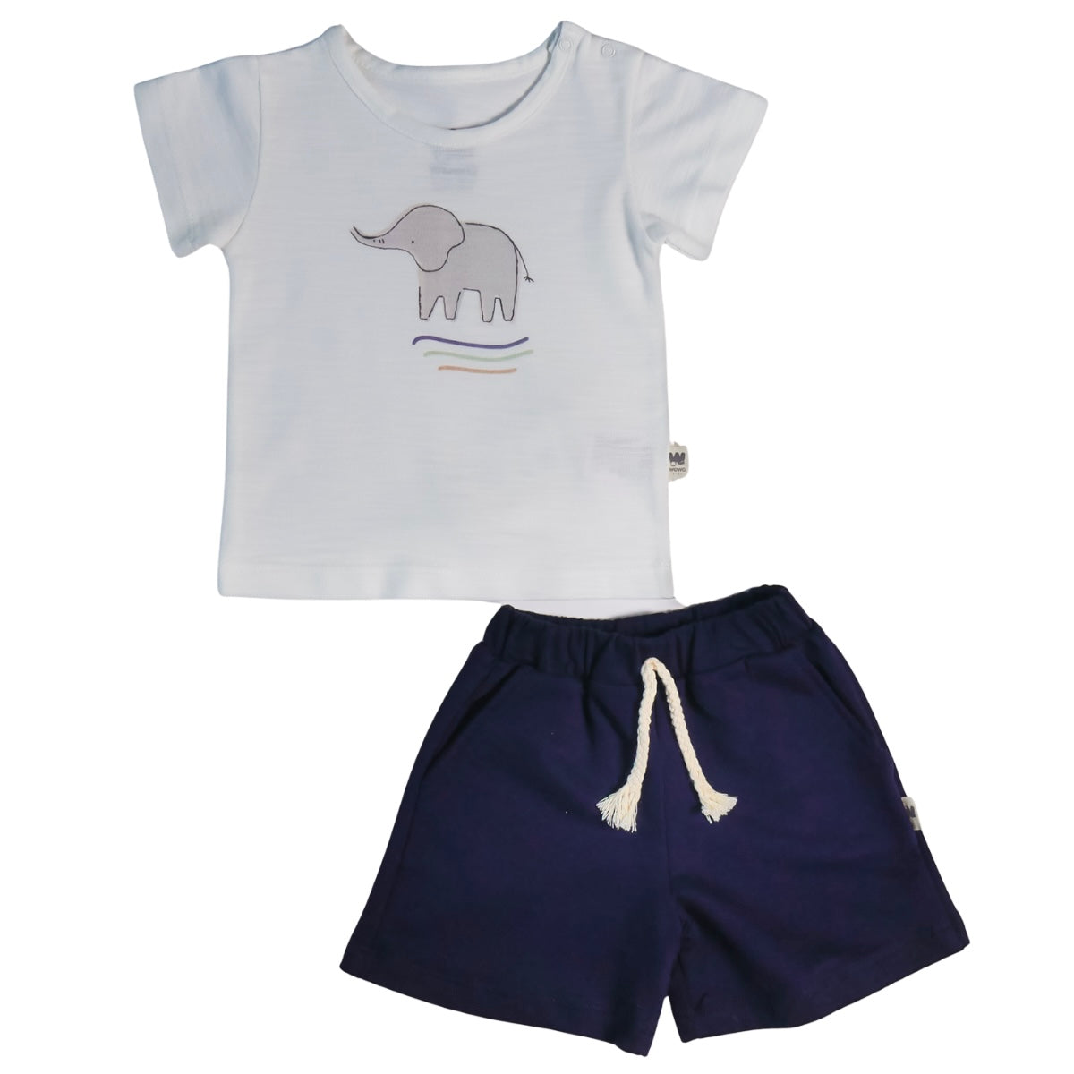 004 WOWO Baby Boys' Summer Outfit Set – 100% Cotton T-Shirt & Shorts | Elephant Print | Sizes 9-12M, 12-18M, 18-24M |