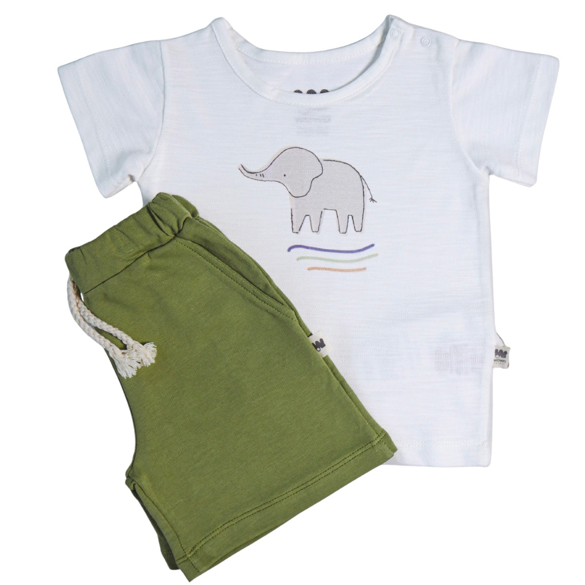 004 WOWO Baby Boys' Summer Outfit Set – 100% Cotton T-Shirt & Shorts | Elephant Print | Sizes 9-12M, 12-18M, 18-24M |