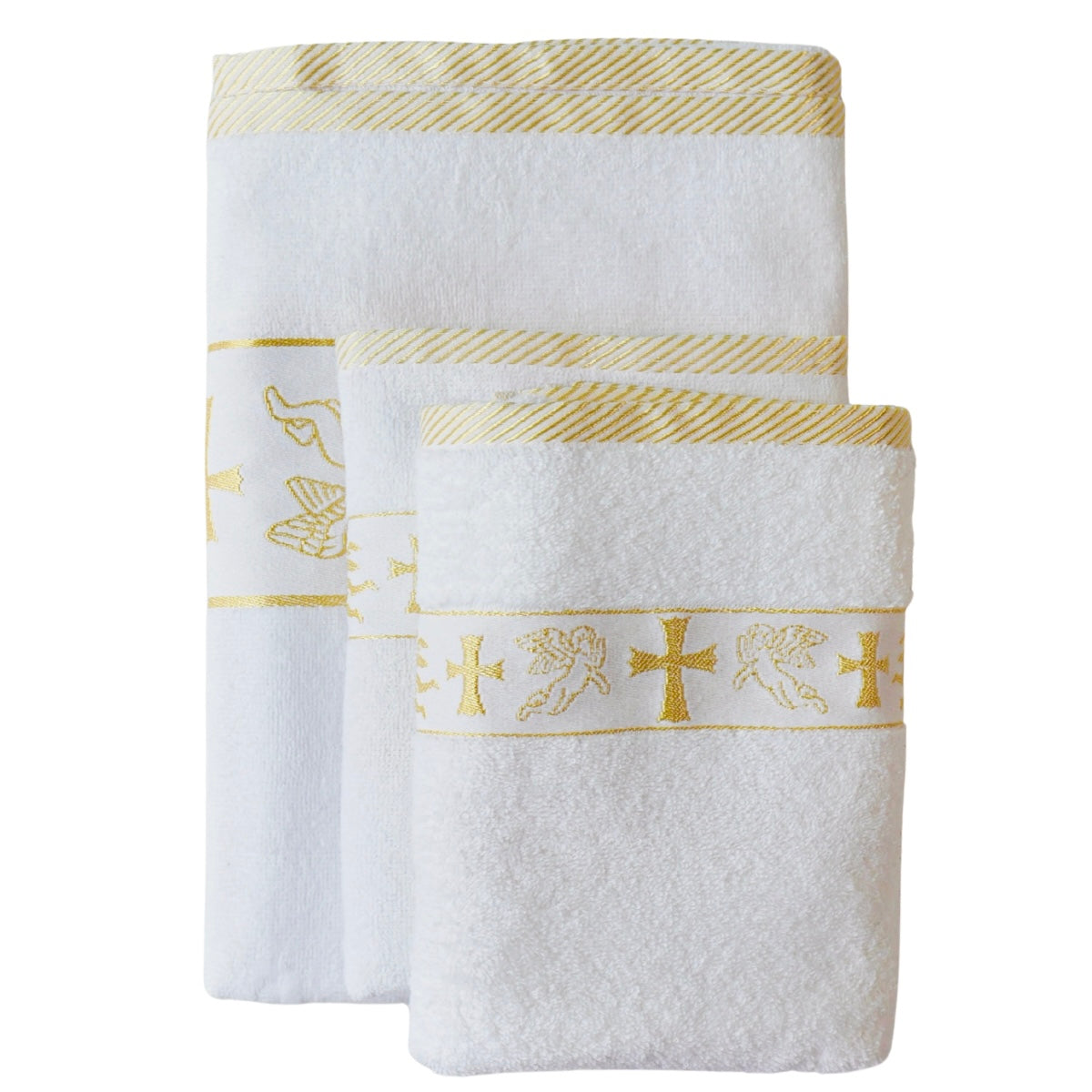 Christening Towel for Baby β White with Gold or Silver Embroidery | 100% Turkish Cotton | Baptism Towel | 2 Sizes | Velour or Terry