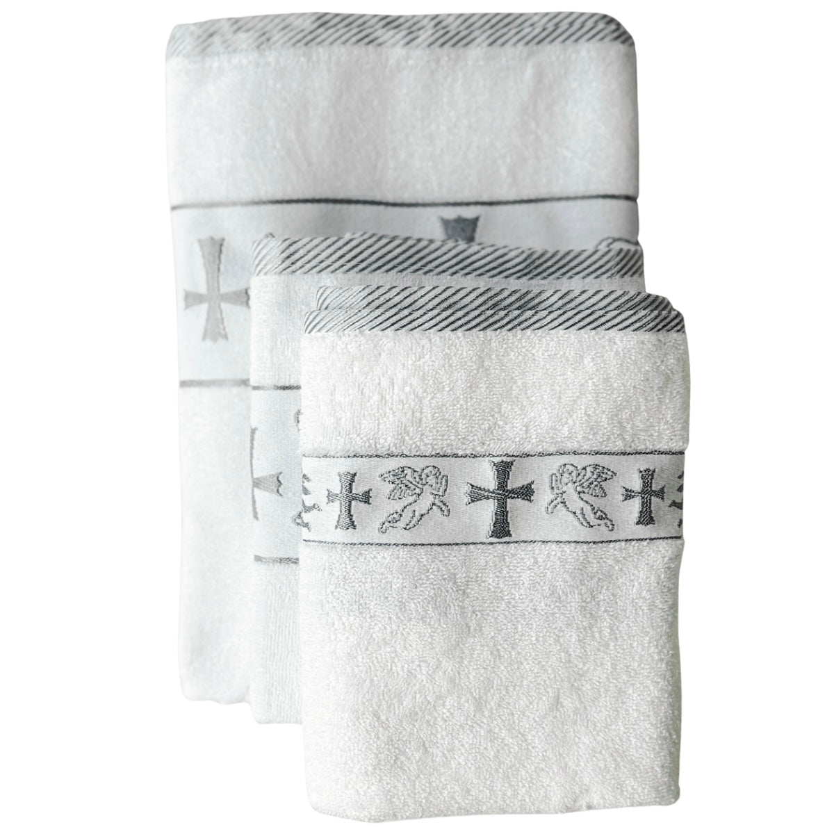 Christening Towel for Baby β White with Gold or Silver Embroidery | 100% Turkish Cotton | Baptism Towel | 2 Sizes | Velour or Terry