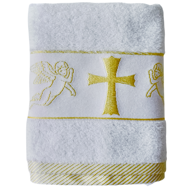 Christening Towel for Baby β White with Gold or Silver Embroidery | 100% Turkish Cotton | Baptism Towel | 2 Sizes | Velour or Terry