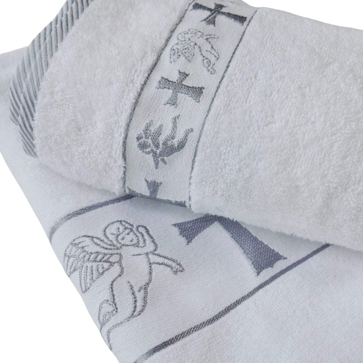 Christening Towel for Baby β White with Gold or Silver Embroidery | 100% Turkish Cotton | Baptism Towel | 2 Sizes | Velour or Terry