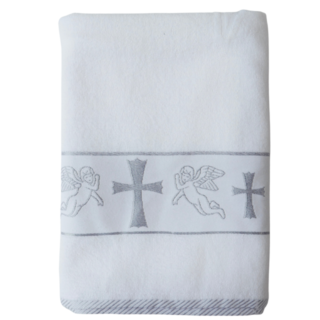 Christening Towel for Baby β White with Gold or Silver Embroidery | 100% Turkish Cotton | Baptism Towel | 2 Sizes | Velour or Terry