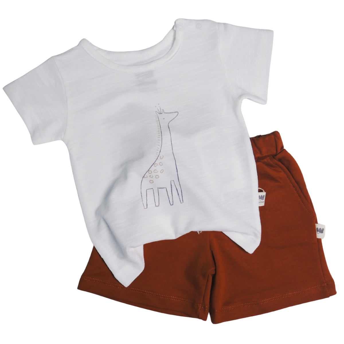 005 WOWO Baby Boys' Summer Outfit Set – 100% Cotton T-Shirt & Shorts | Giraffe Print | Sizes 9-12M, 12-18M, 18-24M | Made in Turkey