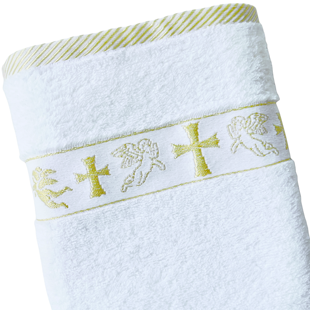 Christening Towel for Baby β White with Gold or Silver Embroidery | 100% Turkish Cotton | Baptism Towel | 2 Sizes | Velour or Terry